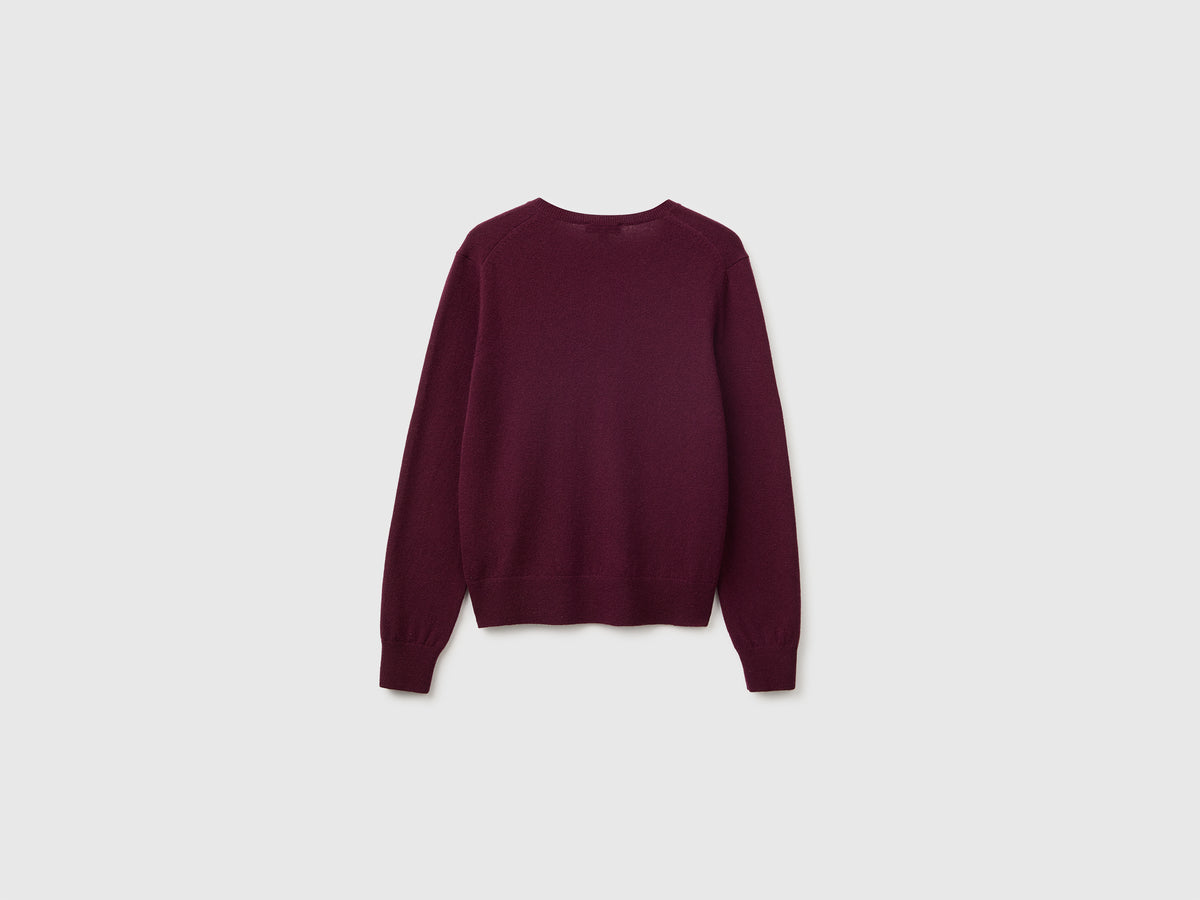 Camisola decote em V ameixa em pura lã Merino - ucb_image_BS