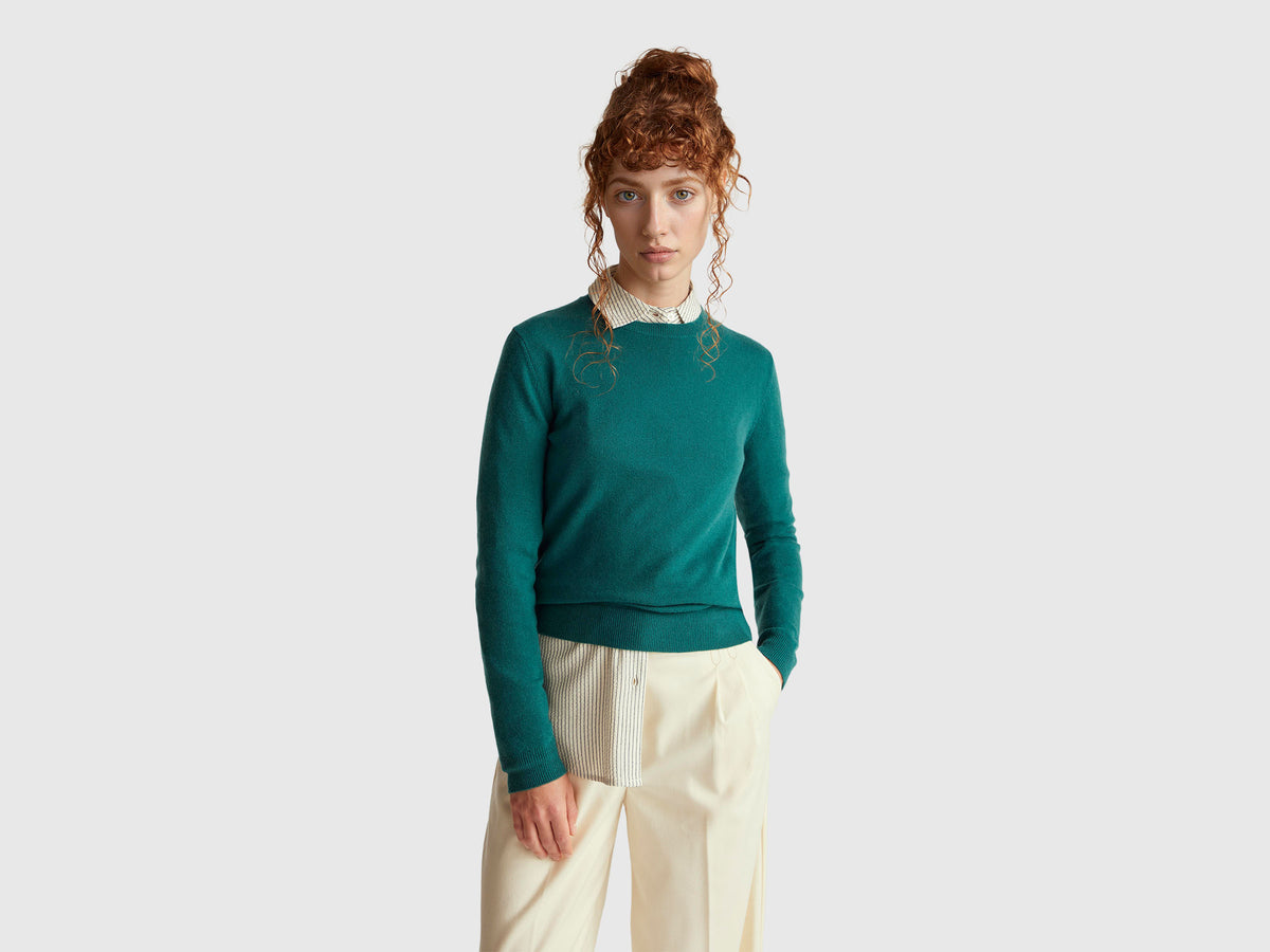 Camisola de gola redonda verde em lã Merino - ucb_image_F