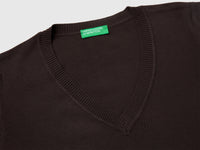 Camisola castanho em algodão tricot com decote em V - ucb_image_DS1