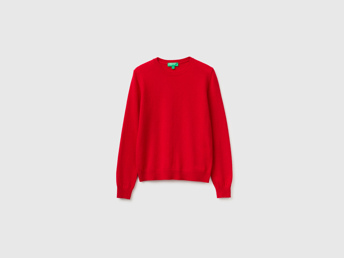 Camisola de gola redonda vermelho-ameixa em pura lã Merino - ucb_image_FS
