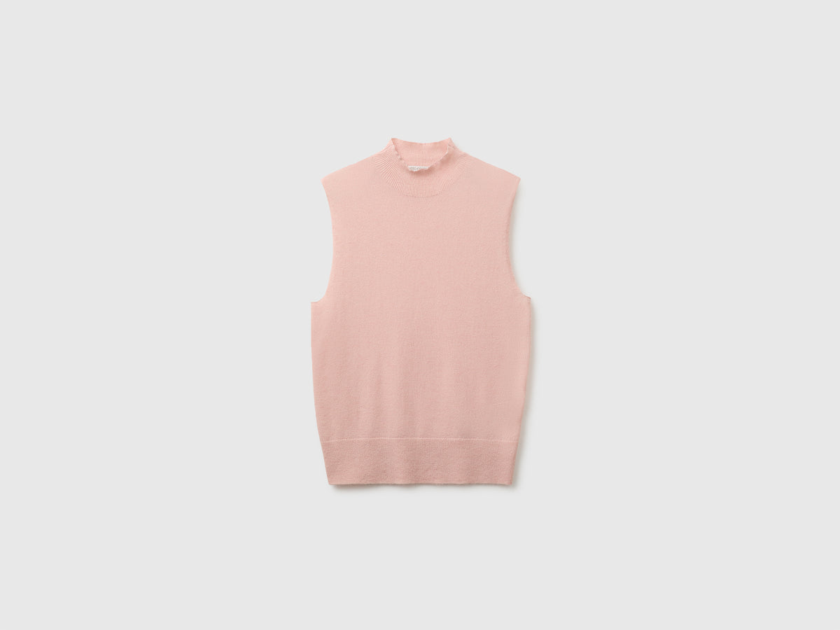 Camisola de gola alta sem mangas em mistura de lã ultraligeira - ucb_image_FS