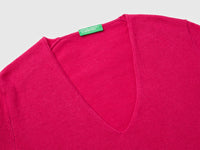 Camisola fúcsia com decote em V em pura lã Merino - ucb_image_DS1
