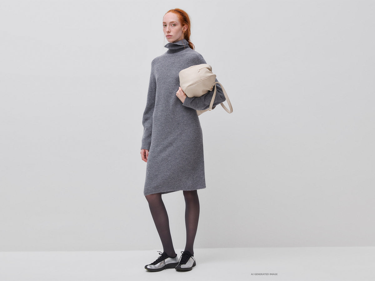 High-necked dress in a wool-blend knit