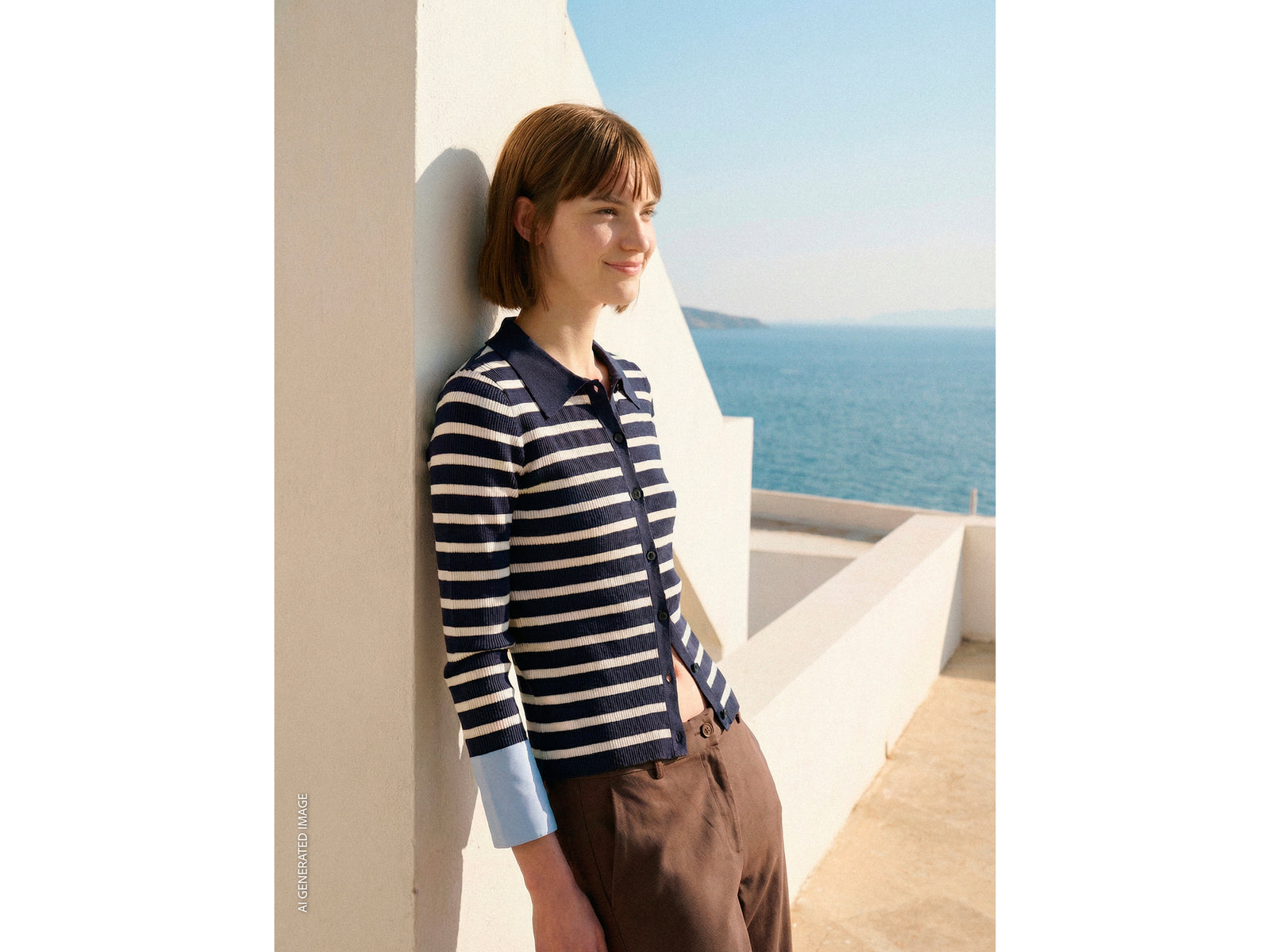 Buttoned sweater with sailor stripes