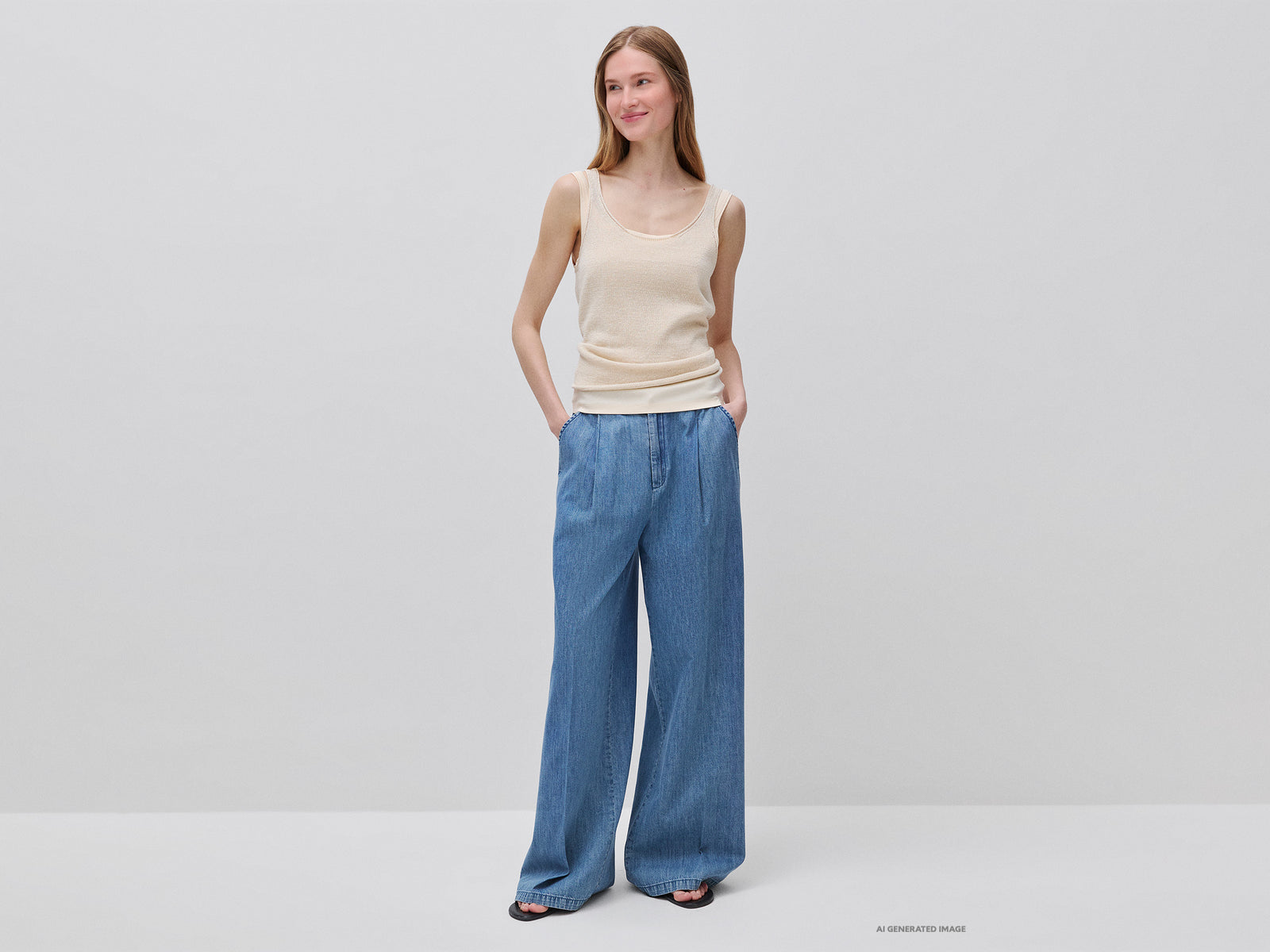 Wide-fit denim trousers