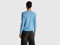 Camisola de gola redonda azul-claro em lã Merino - ucb_image_B