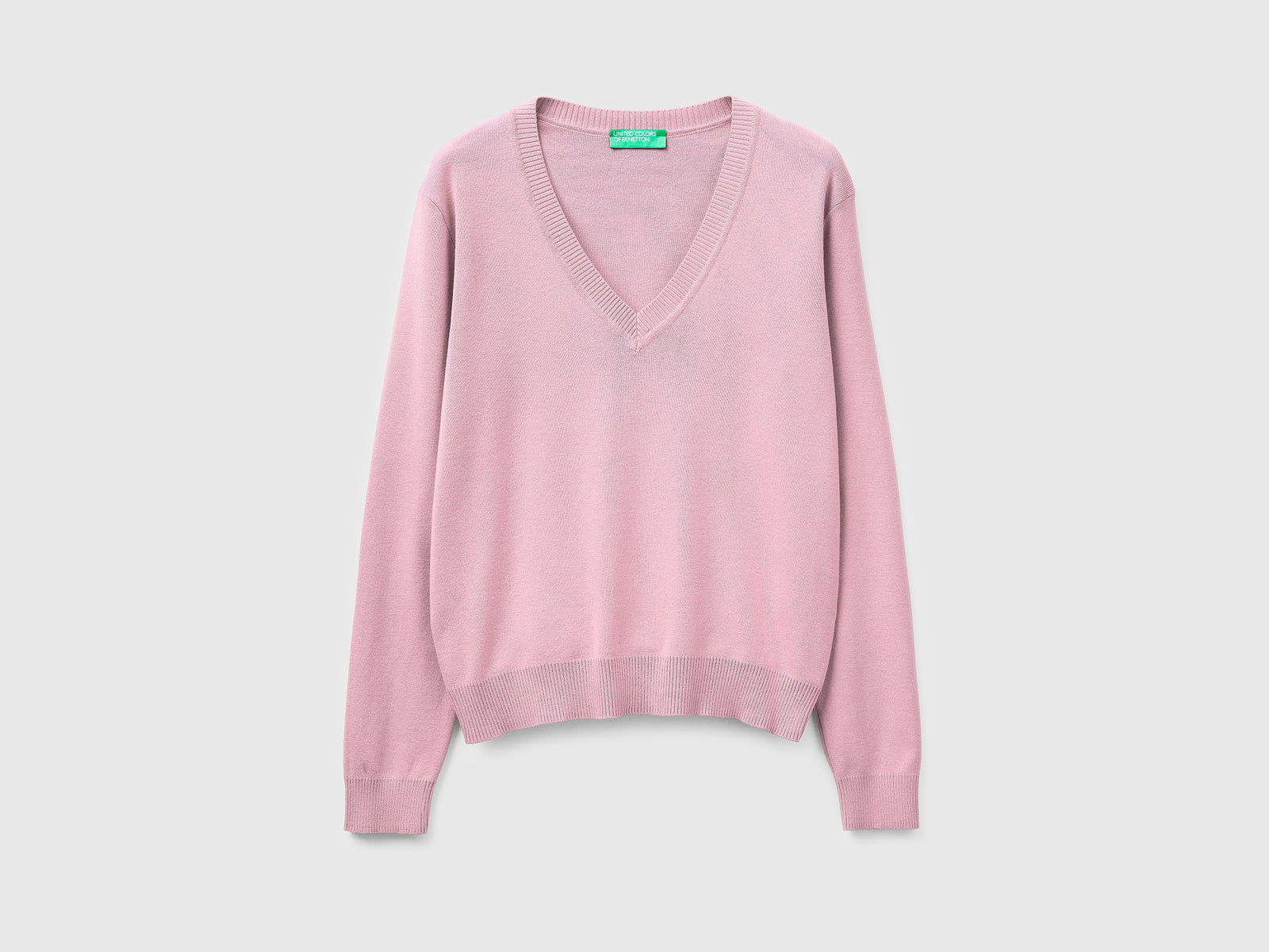 Pink V-neck sweater in tricot cotton - ucb_image_FS