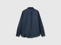 Midnight blue patterned shirt in pure linen - ucb_image_BS