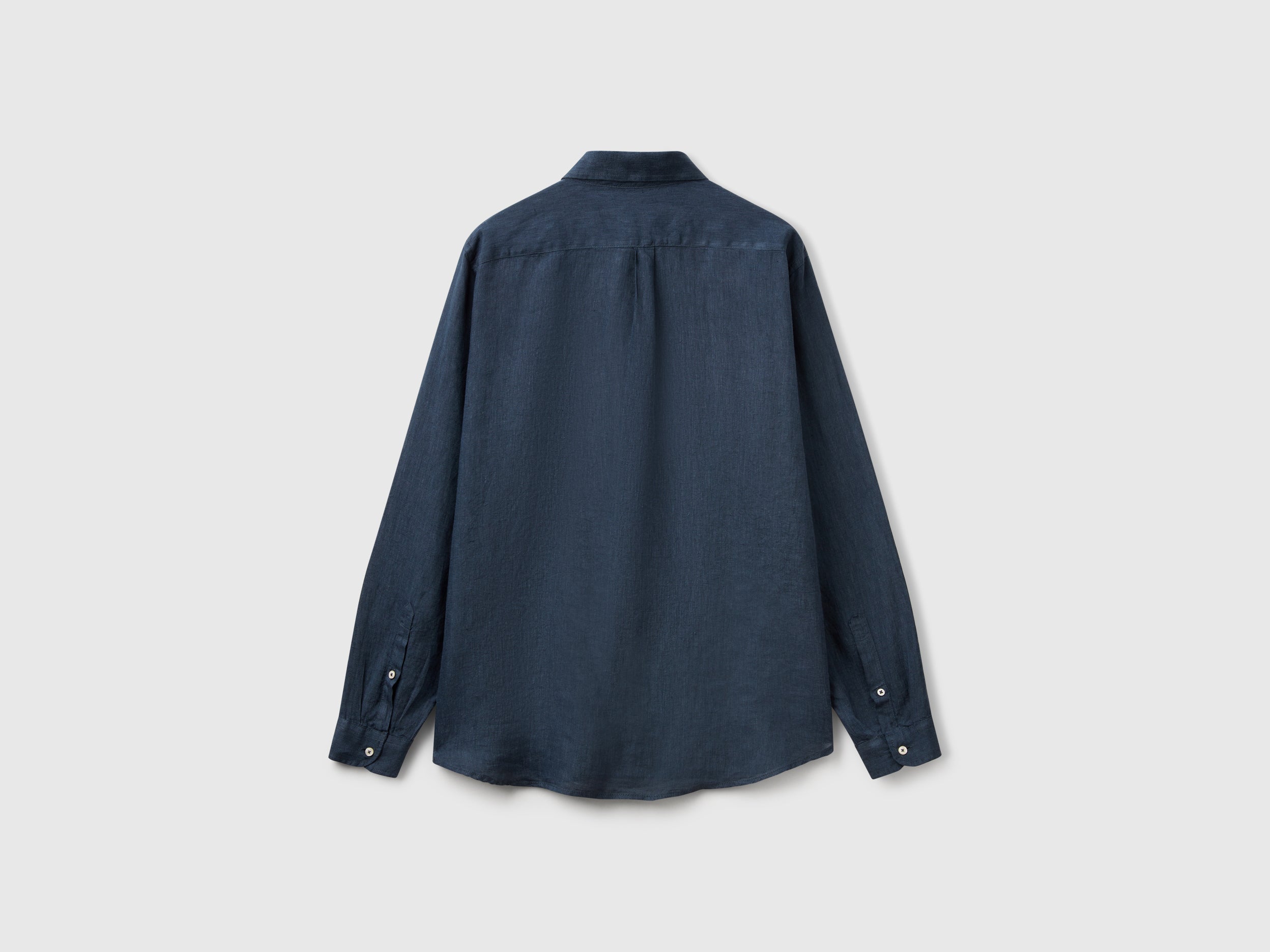 Midnight blue patterned shirt in pure linen - ucb_image_BS