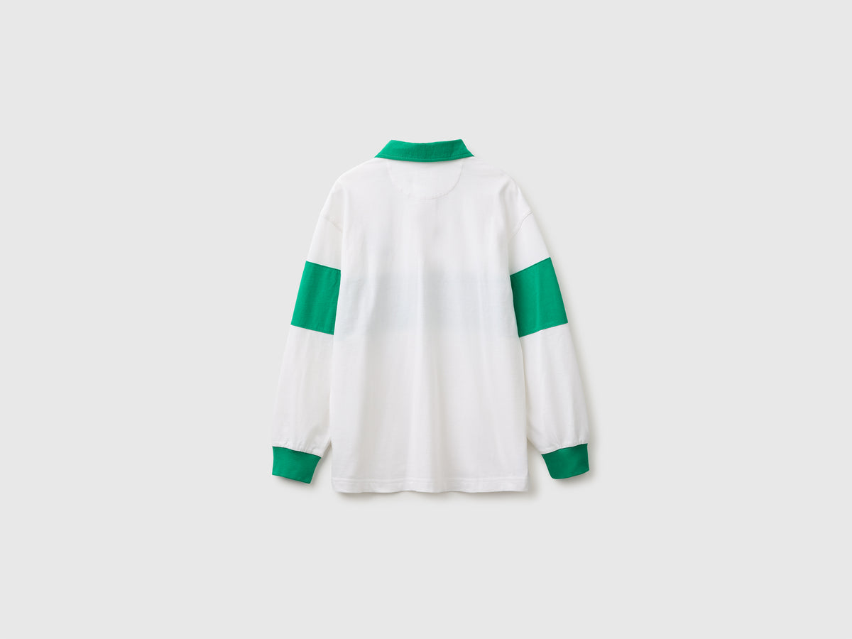 Polo branco e verde Benetton Rugby em algodão orgânico - ucb_image_BS