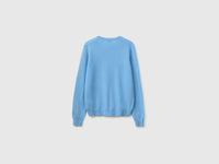 Camisola de gola redonda azul-claro em pura lã Merino - ucb_image_BS