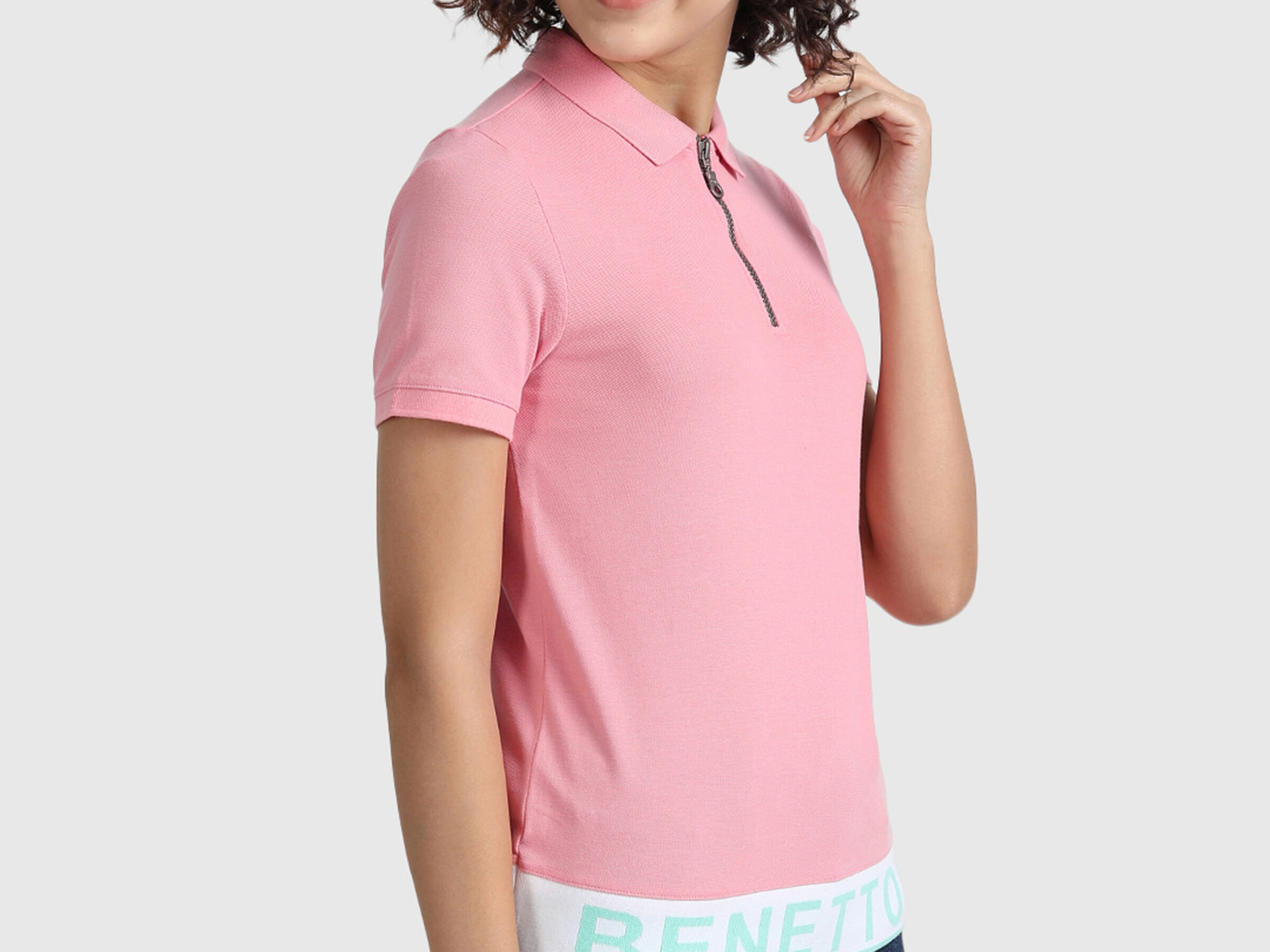Pure Cotton Pique Polo Shirt with Zipper image number 1