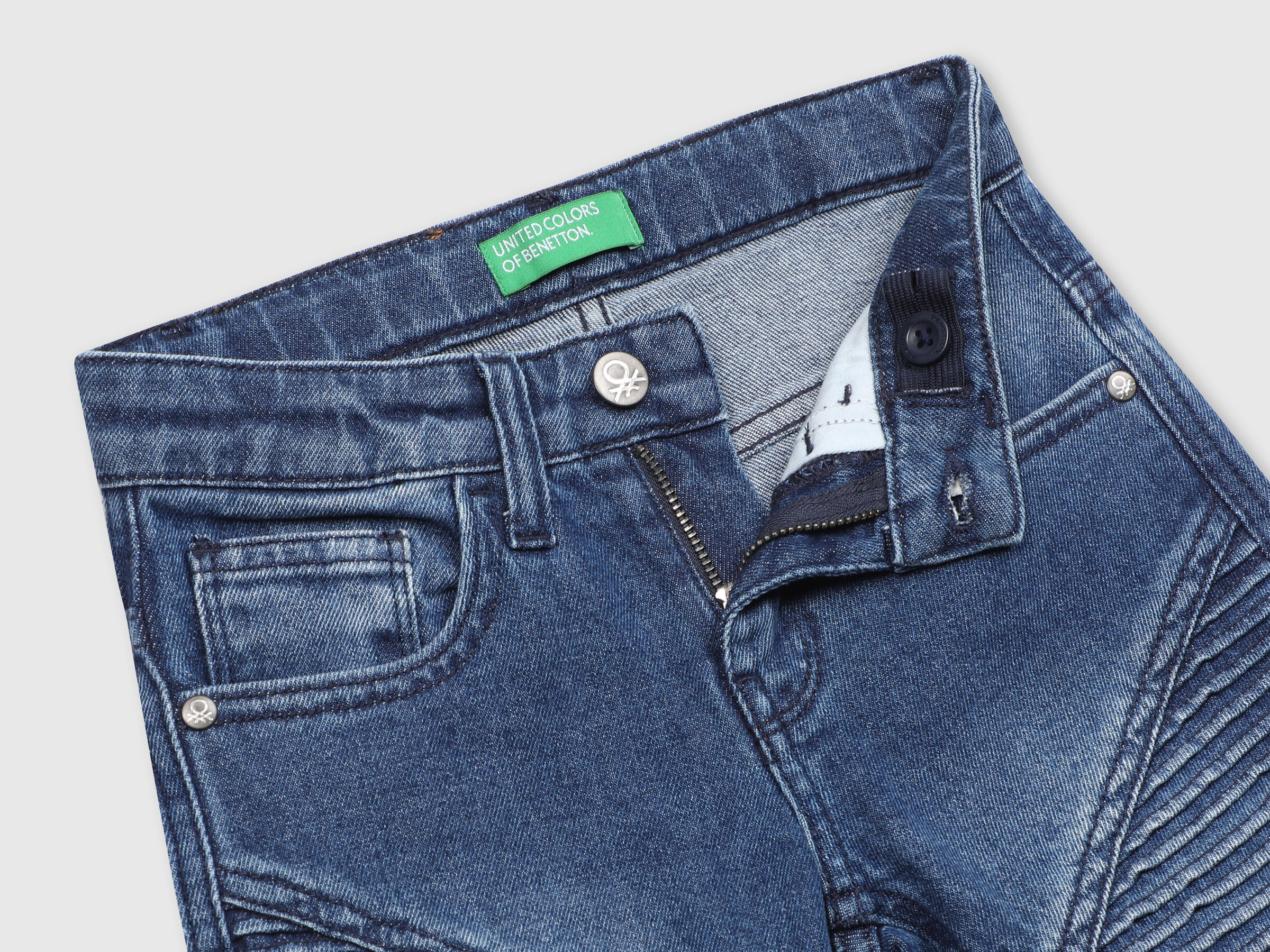Biker denim jeans with pleats image number 2