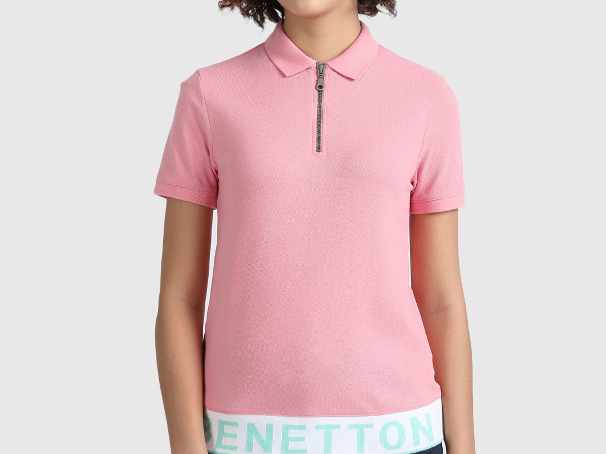 Pure Cotton Pique Polo Shirt with Zipper image number 0