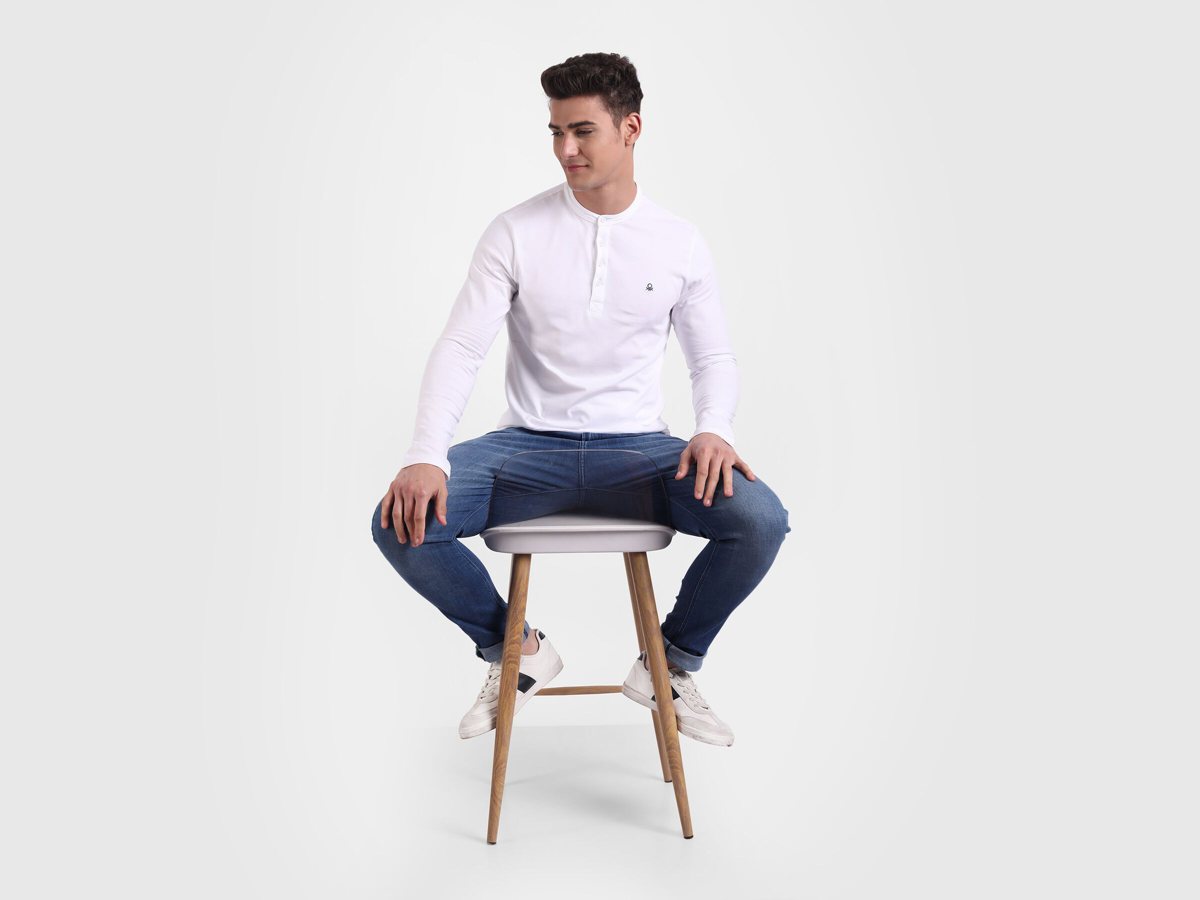 Full Sleeve Solid Henley Collar T Shirt image number 3