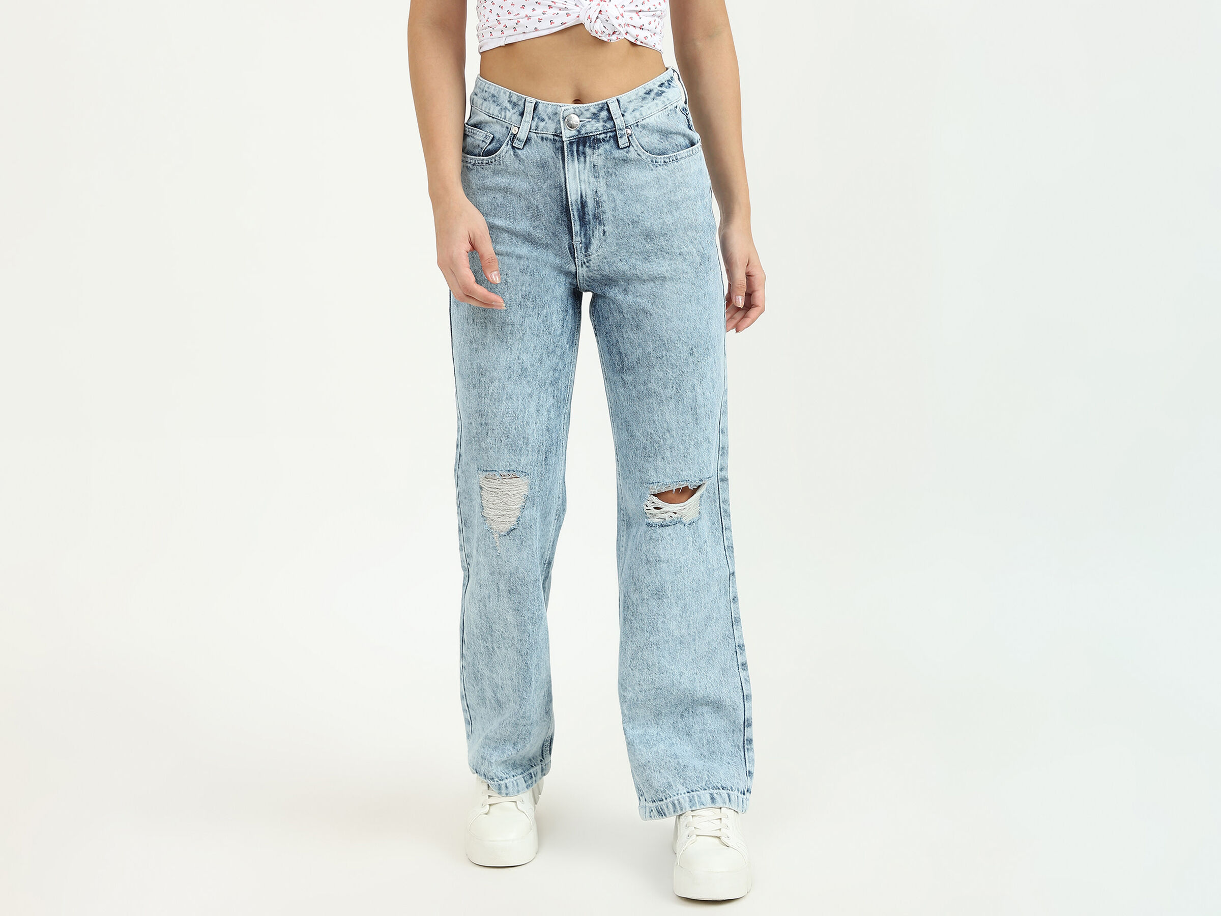 FLARED DENIM WITH DAMAGING image number 0