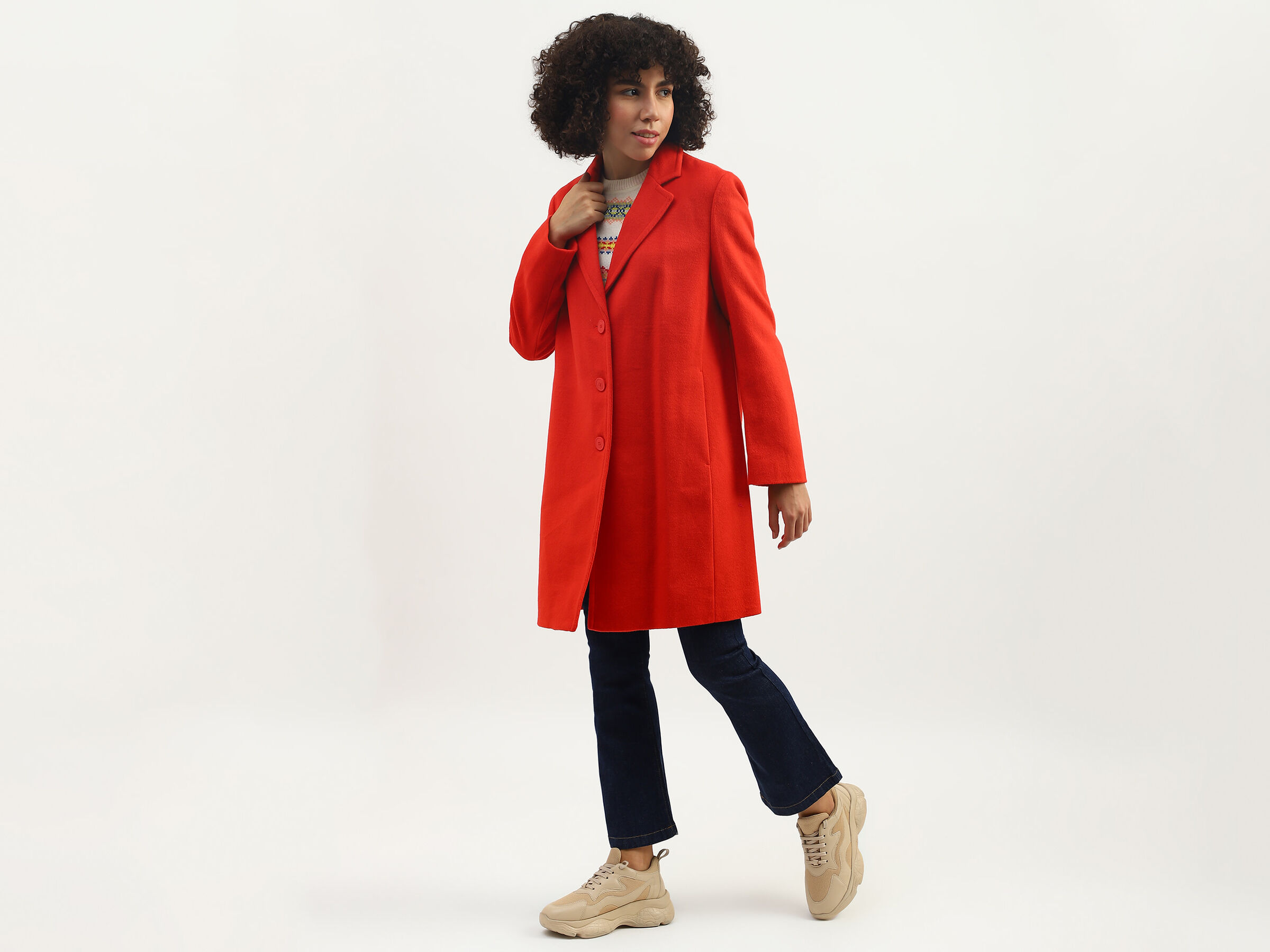 L/S LAPEL COLLAR KNEE LENGTH COAT image number 1