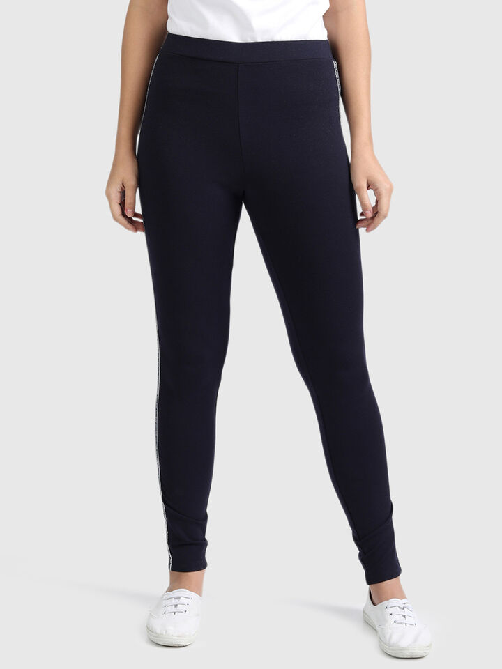 Cotton Leggings with Lurex and Branding Tape