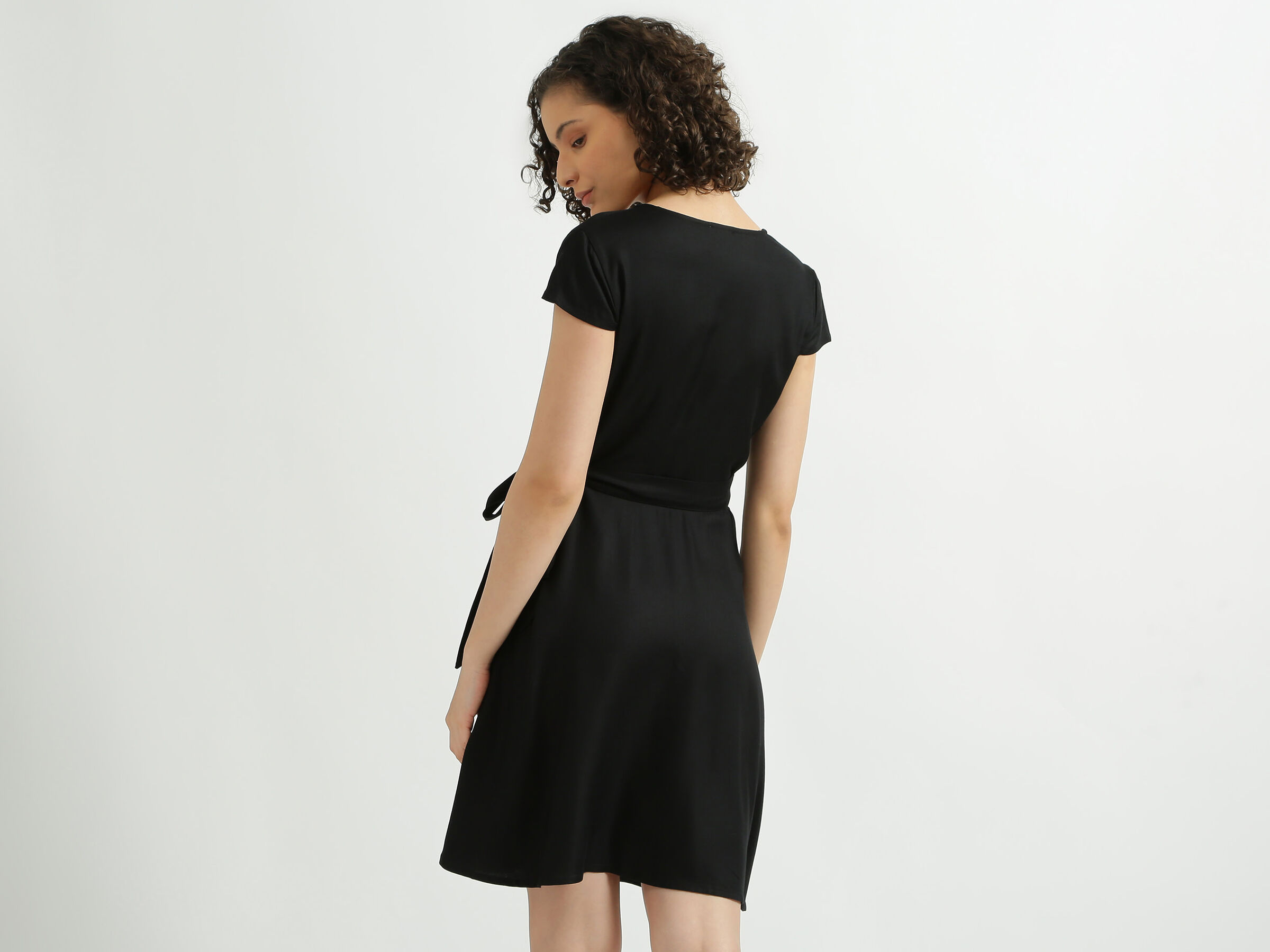 Short Sleeve Solid Wrap Dress image number 2