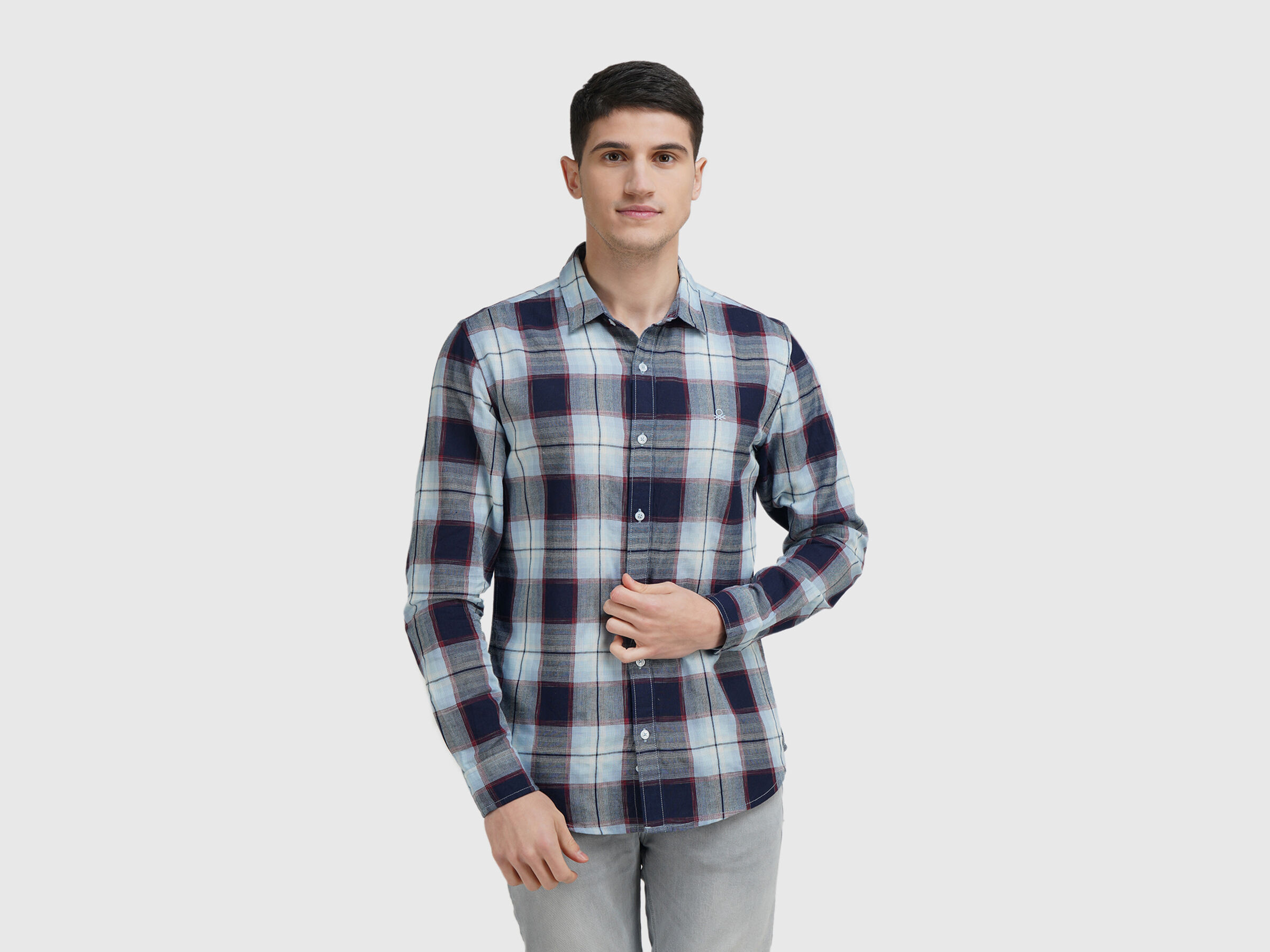 Full Sleeve Dobby Texture Indigo Check  Shirt image number 0