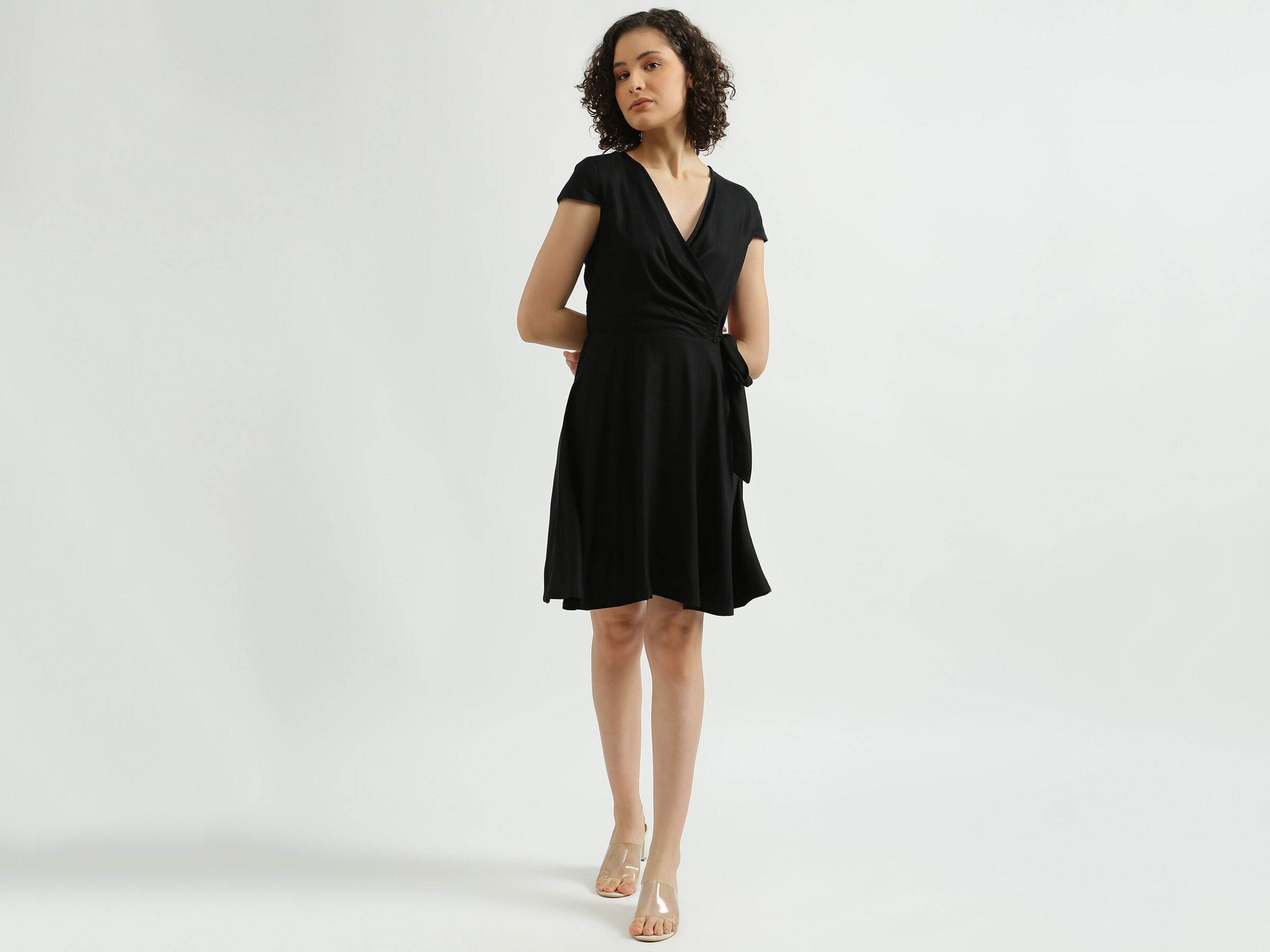 Short Sleeve Solid Wrap Dress image number 4