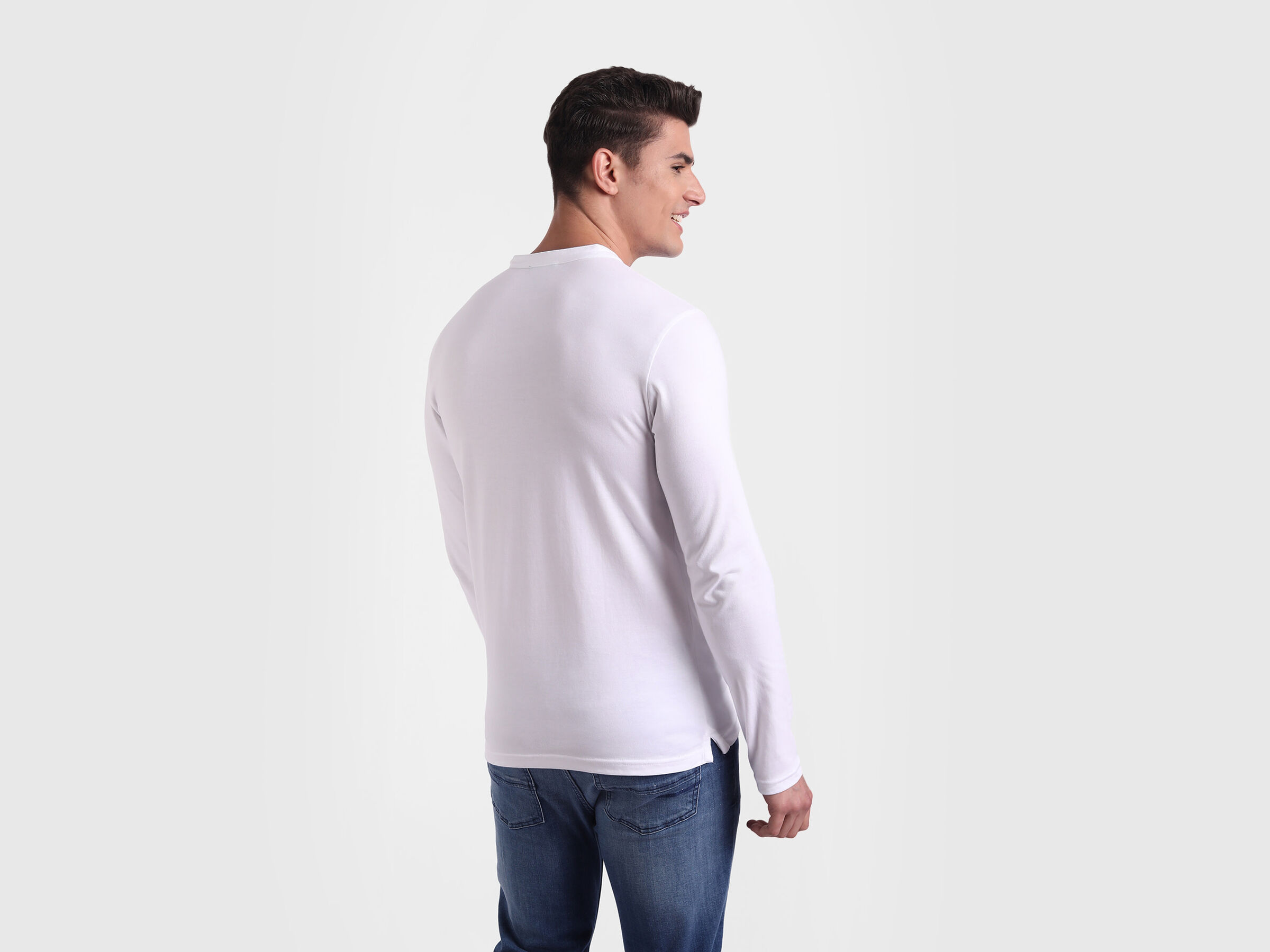 Full Sleeve Solid Henley Collar T Shirt image number 2