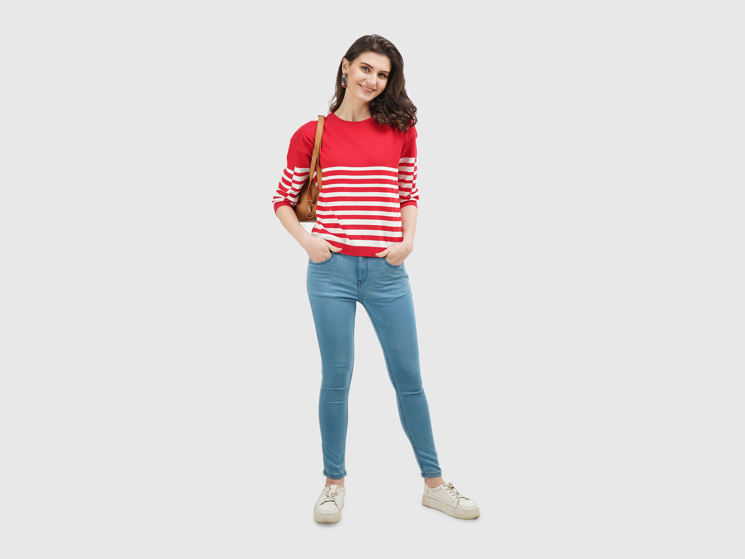 Full Sleeve Stripe Button Shoulder Tricot Top image number 3