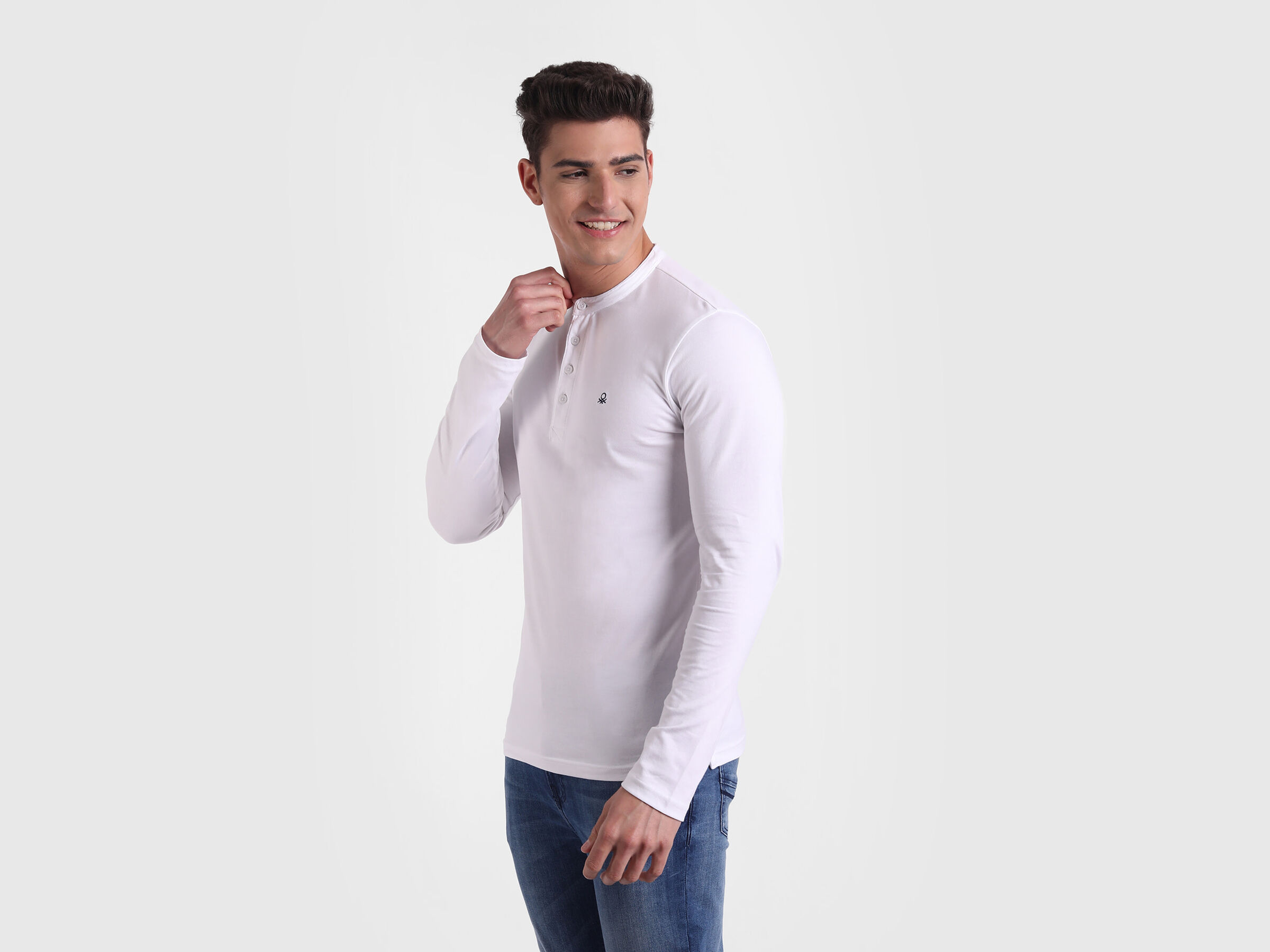 Full Sleeve Solid Henley Collar T Shirt image number 1