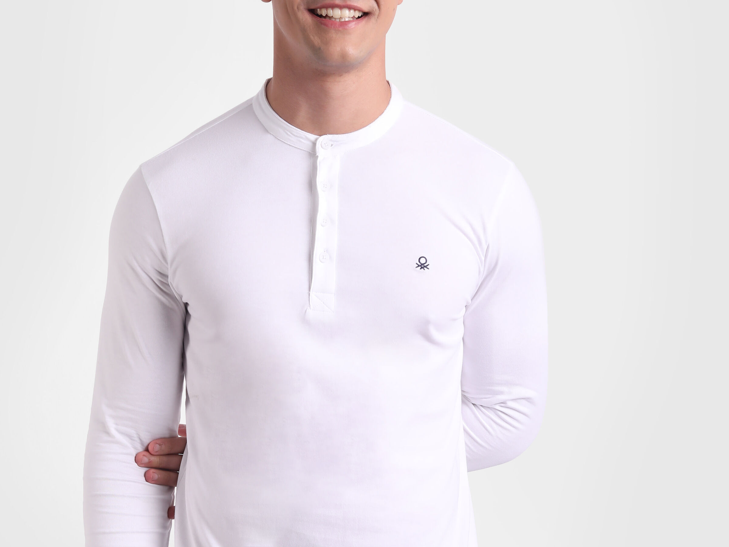 Full Sleeve Solid Henley Collar T Shirt image number 4