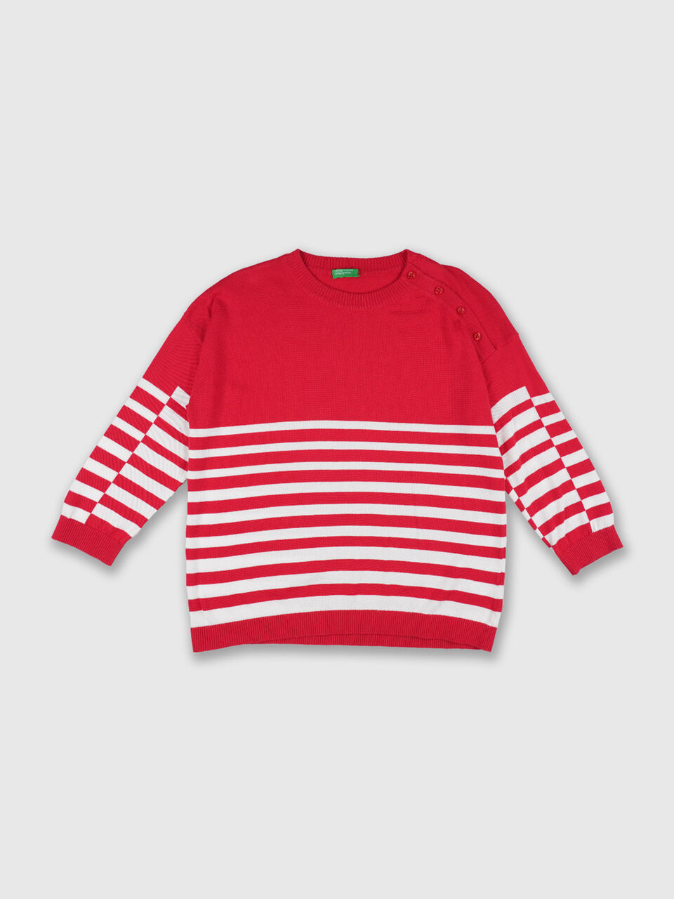 Full Sleeve Stripe Button Shoulder Tricot Top image number null
