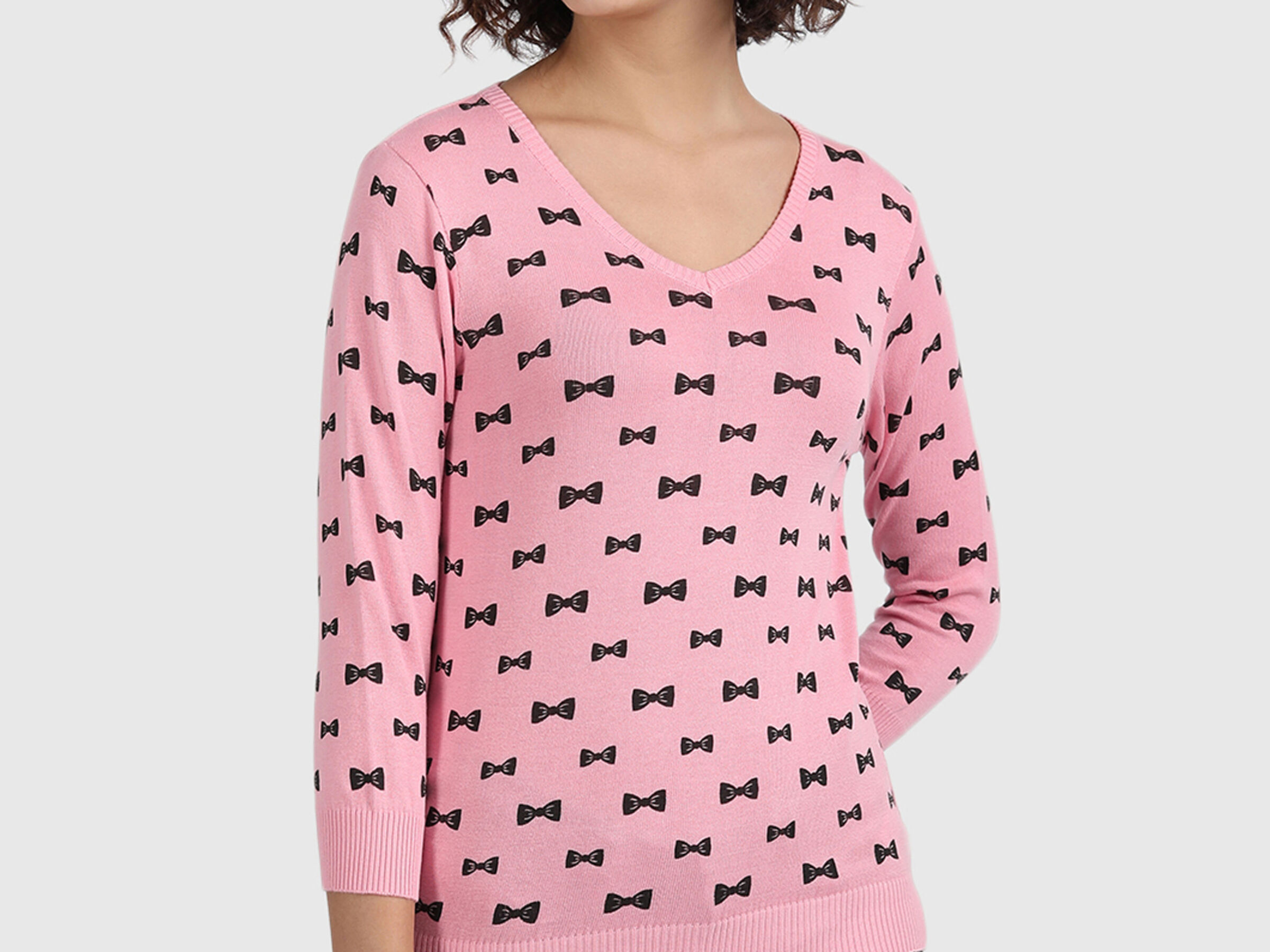 Pure Cotton Tricot Top with V-Neck image number 0