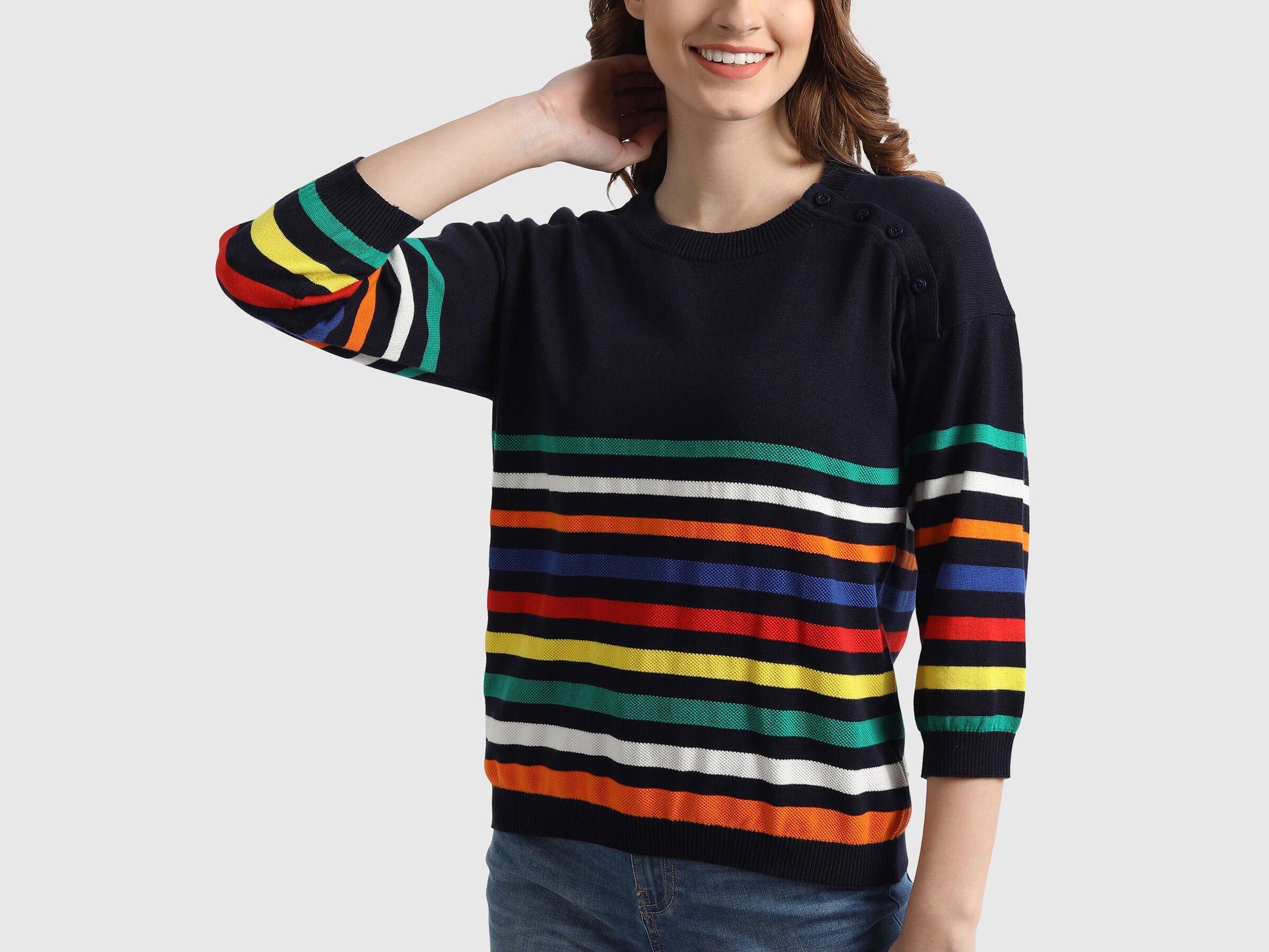 Colourful Pique Stripe Tricot Sweater image number 5