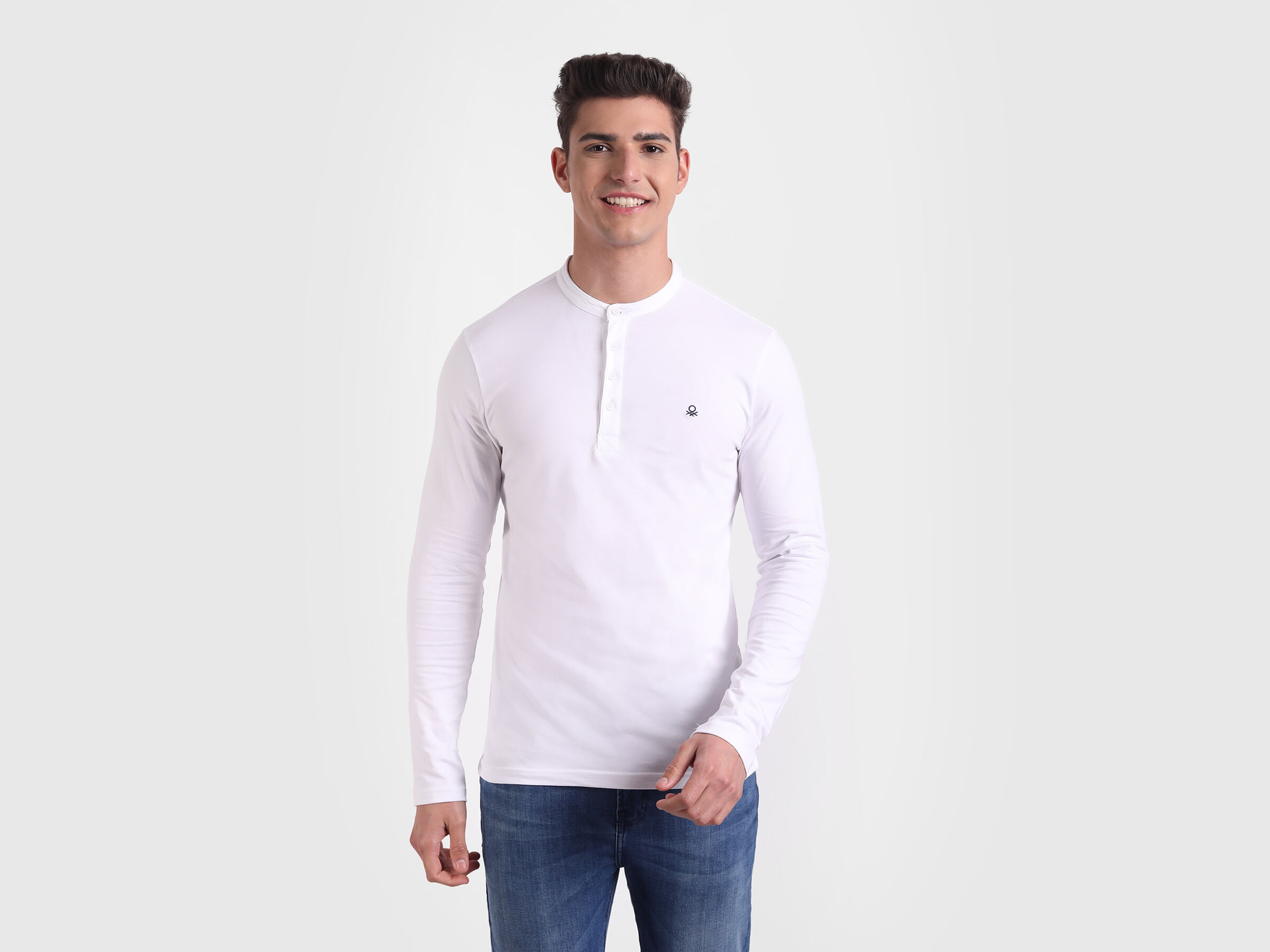 Full Sleeve Solid Henley Collar T Shirt image number 0