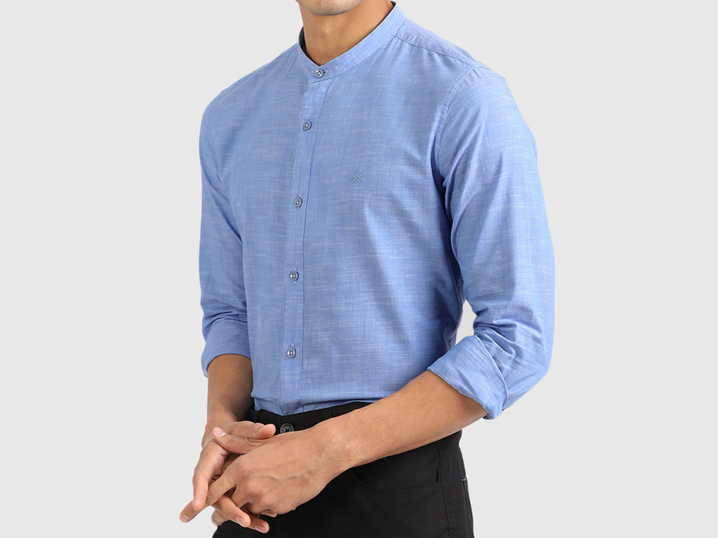 Slub Mandarin Collar Shirt image number 2