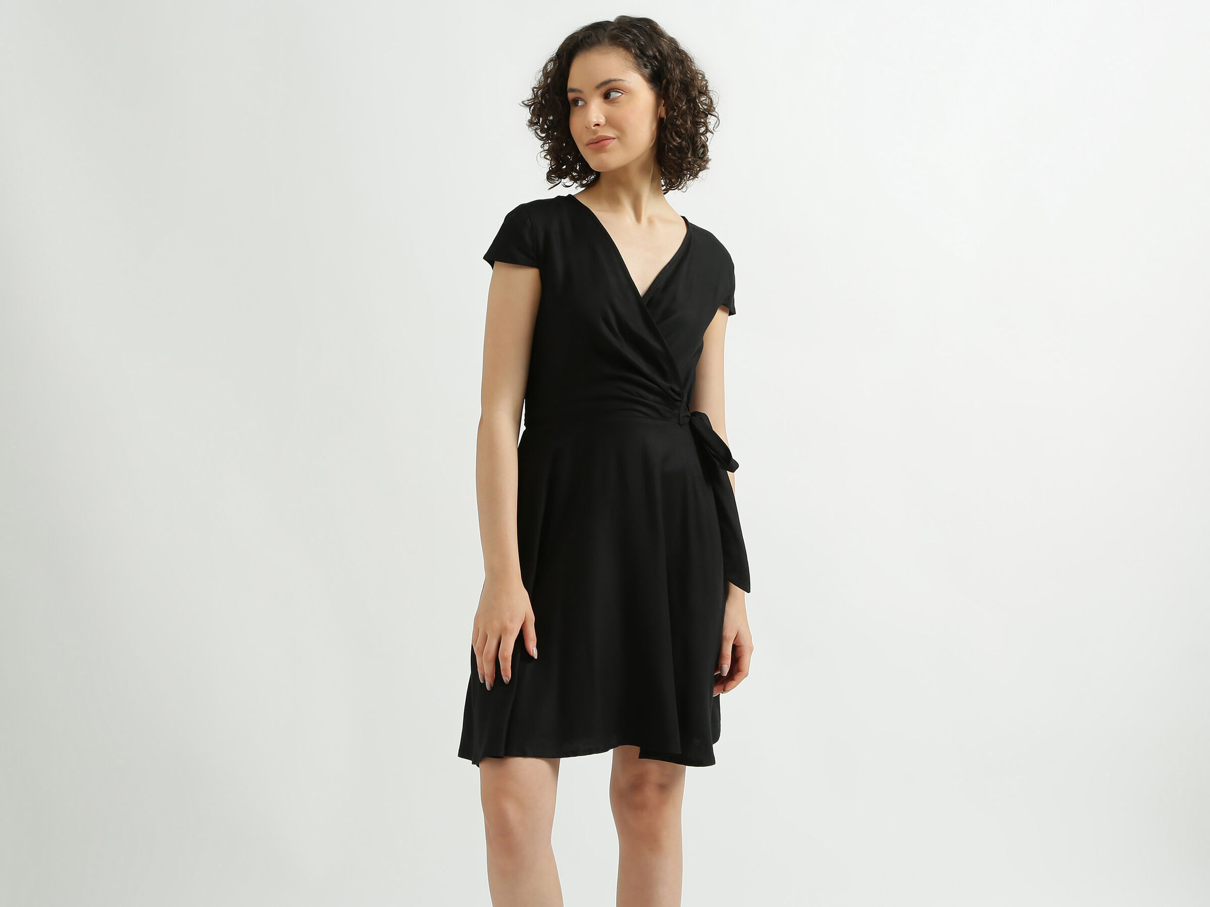 Short Sleeve Solid Wrap Dress image number 0