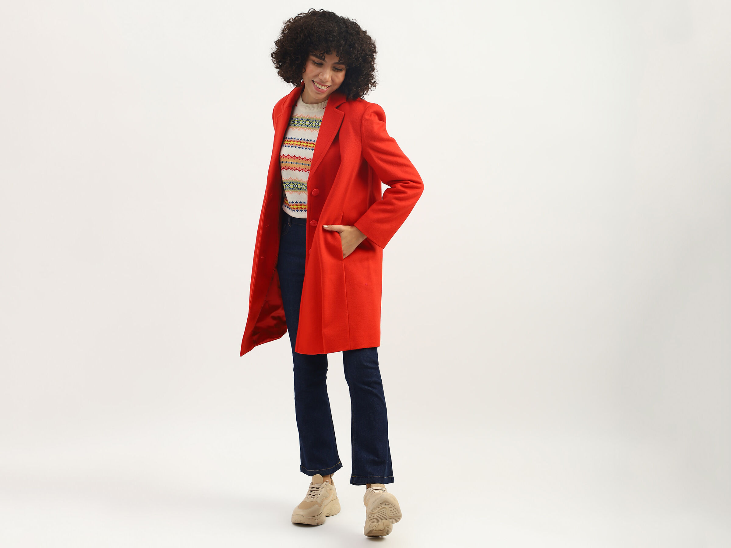 L/S LAPEL COLLAR KNEE LENGTH COAT image number 3