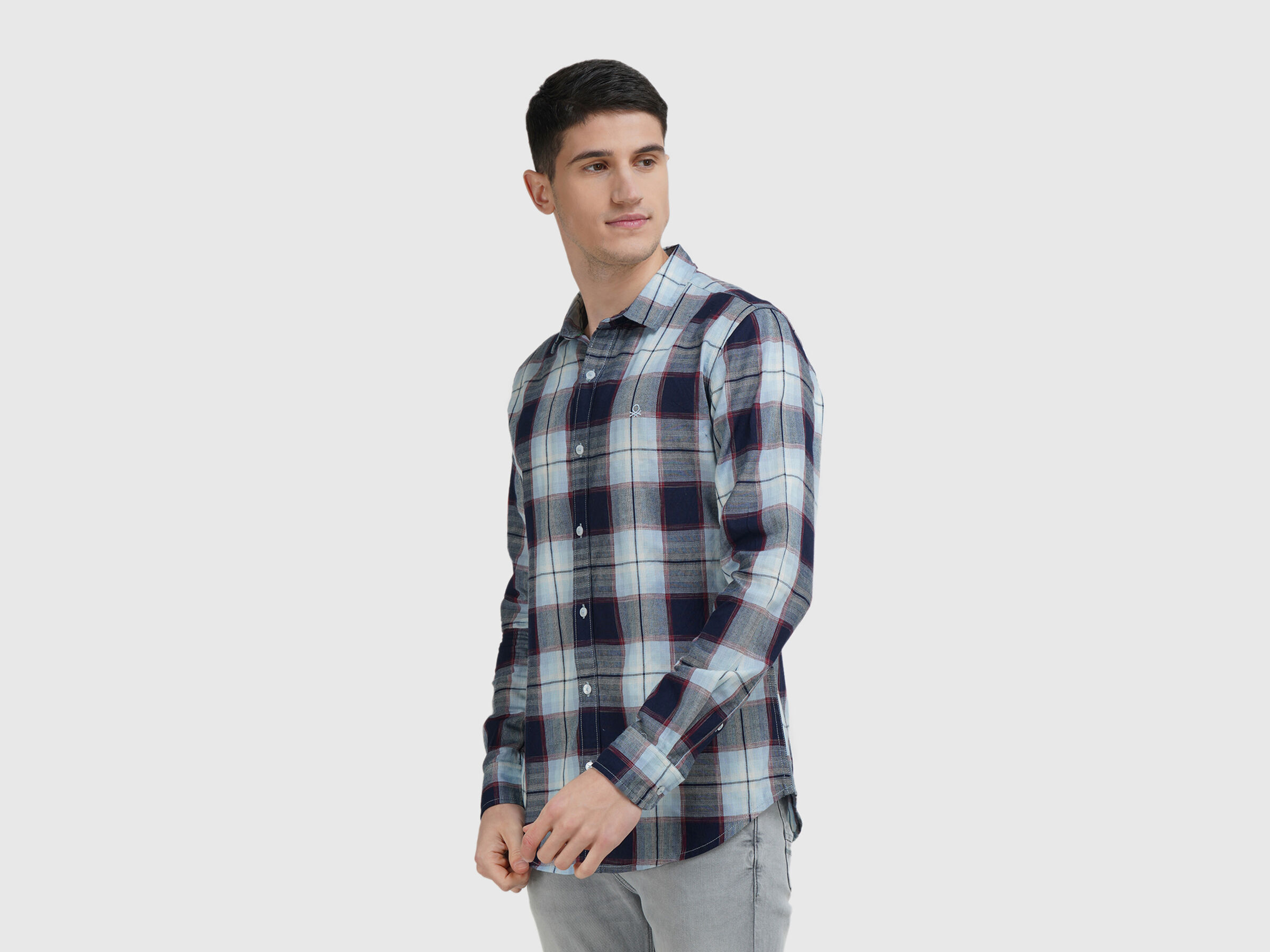Full Sleeve Dobby Texture Indigo Check  Shirt image number 1