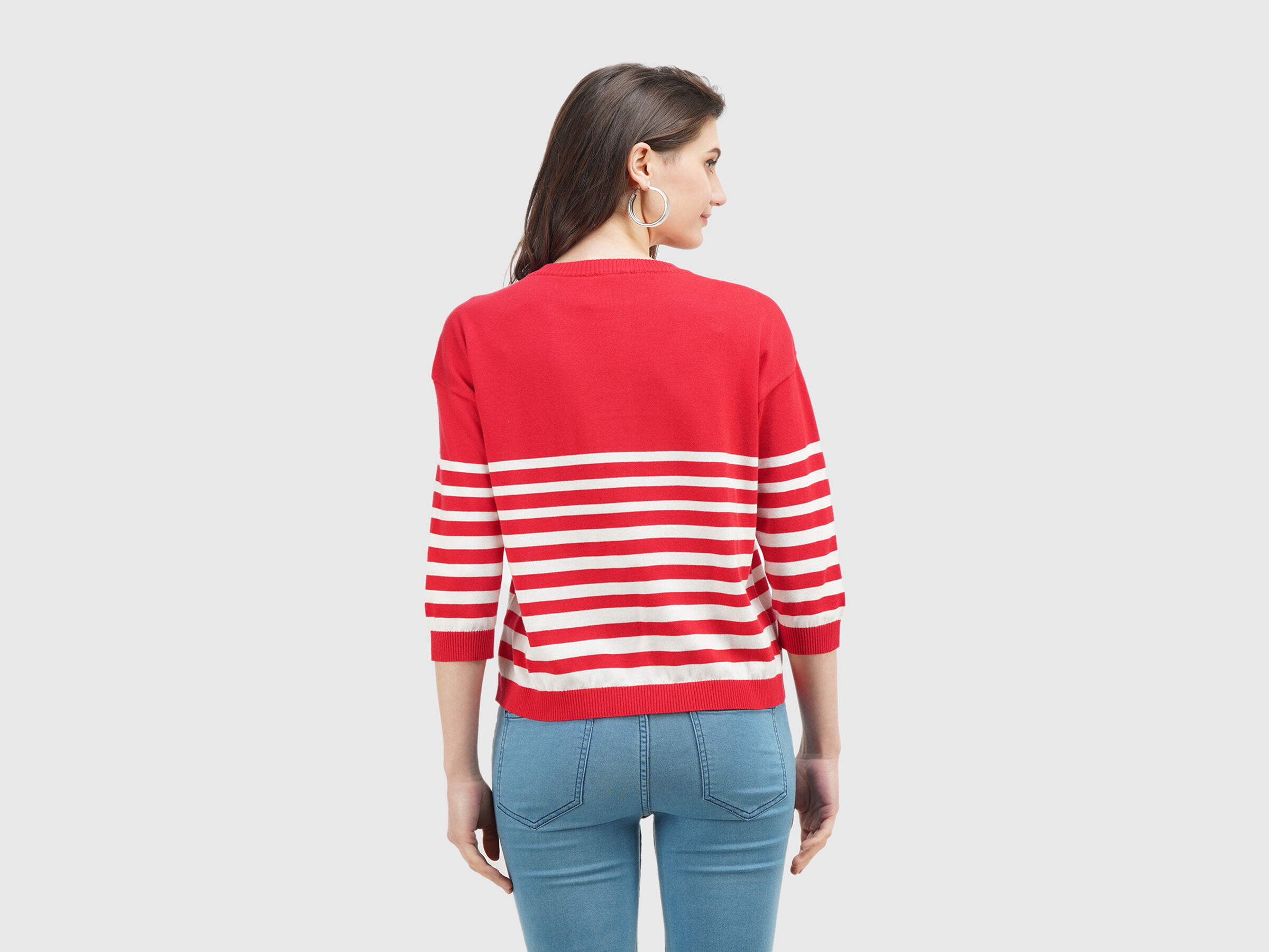 Full Sleeve Stripe Button Shoulder Tricot Top image number 2