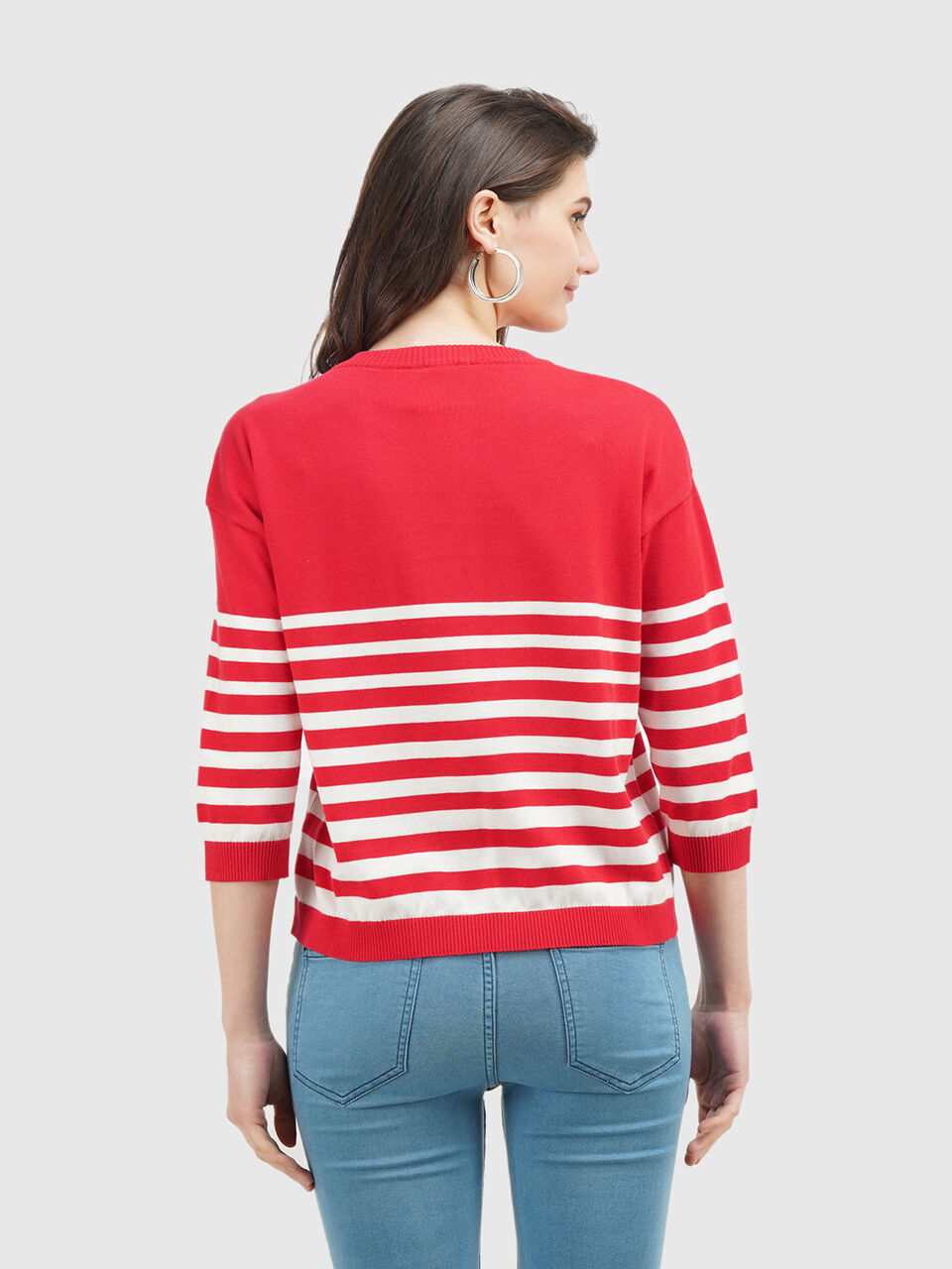 Full Sleeve Stripe Button Shoulder Tricot Top image number null