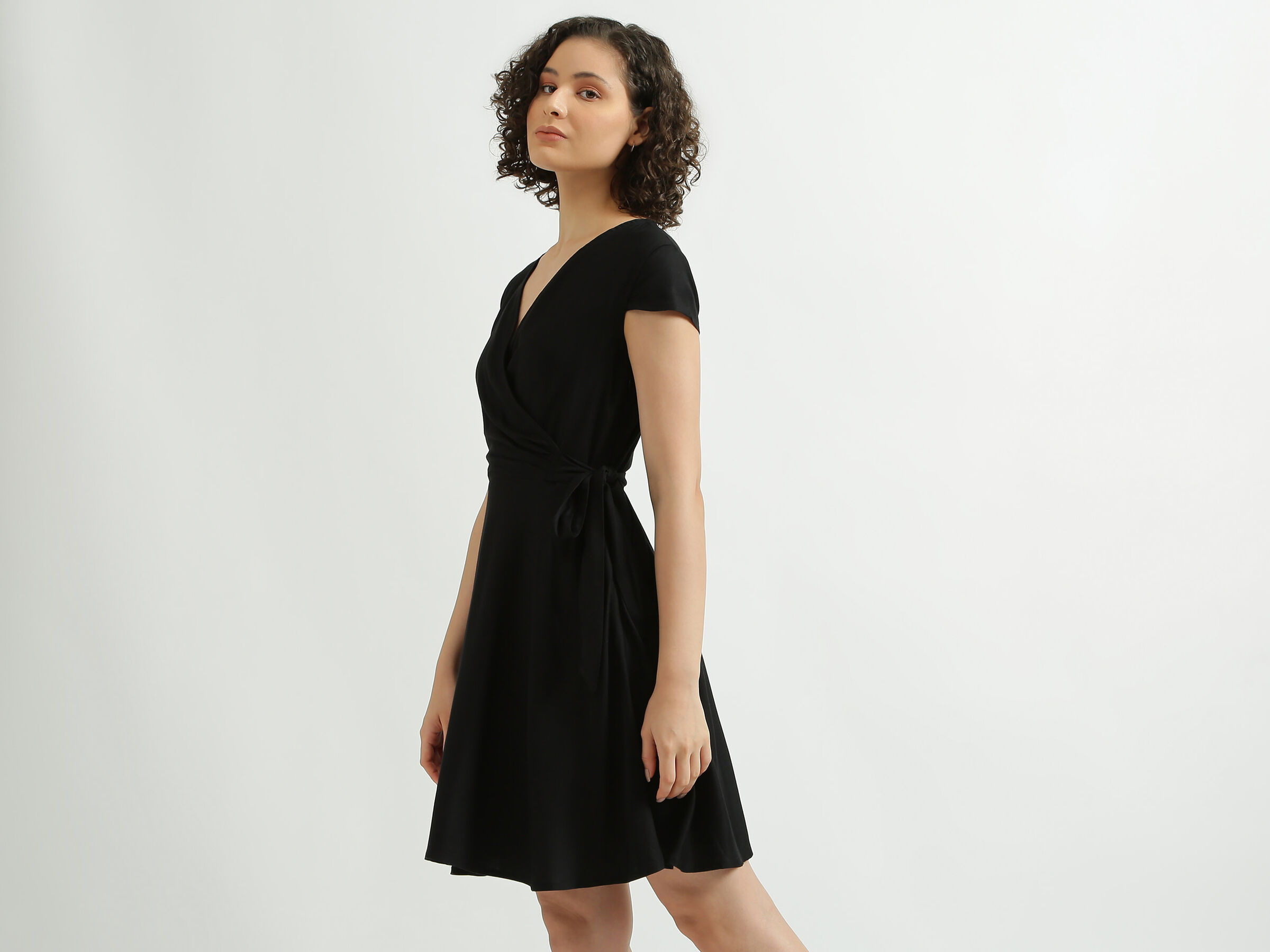 Short Sleeve Solid Wrap Dress image number 1