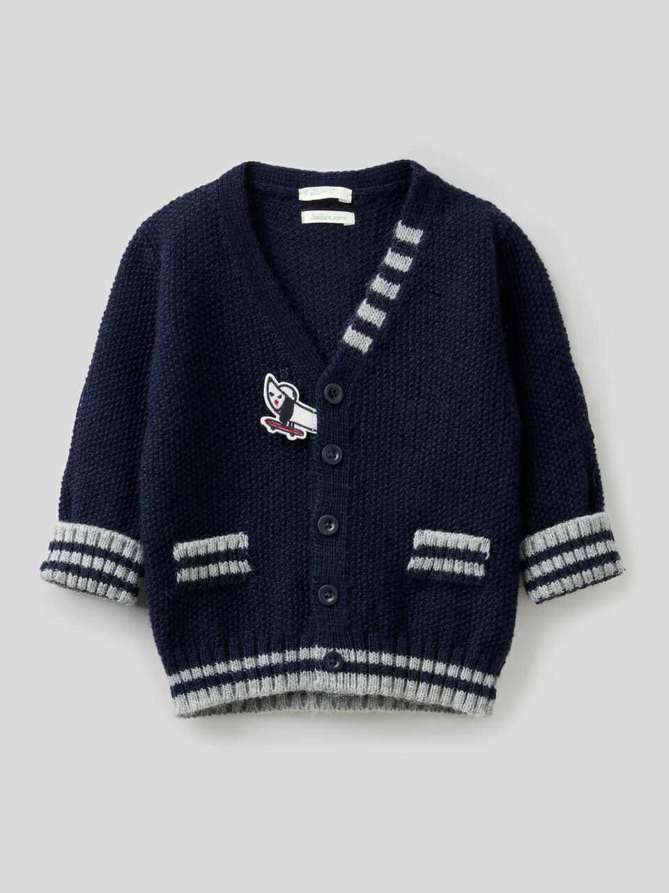 Cardigan in wool blend with patches image number 1