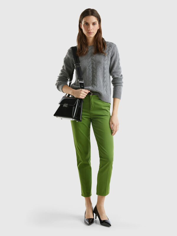Army green slim fit cotton chinos Women