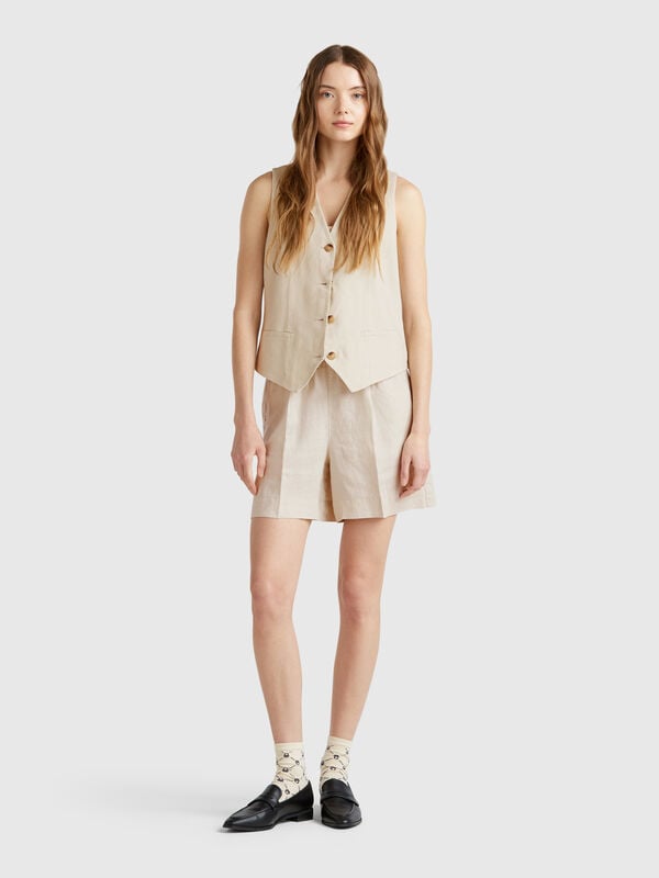 Shorts with drawstring in pure linen Women