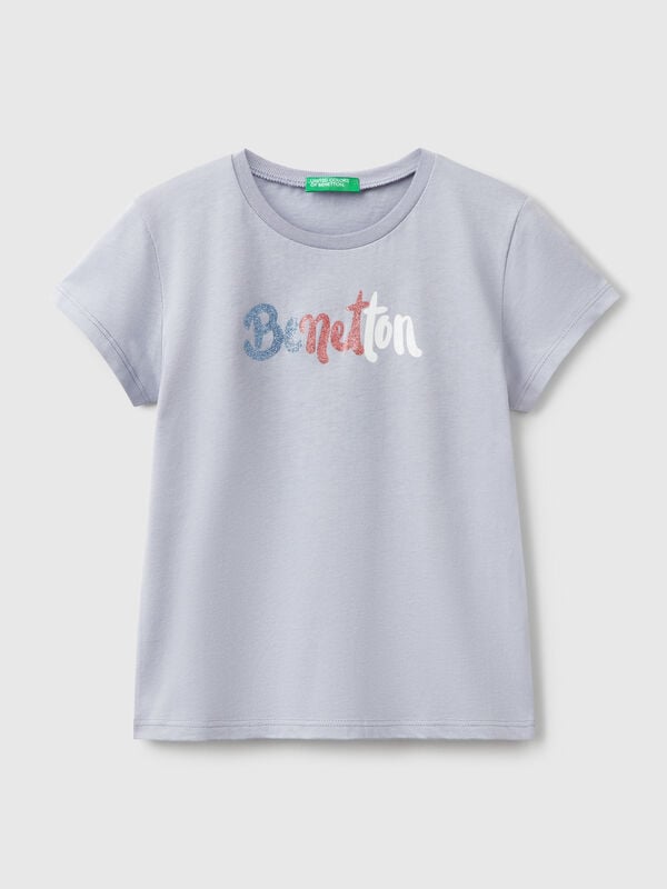 T-shirt with glittery logo in cotton Junior Girl