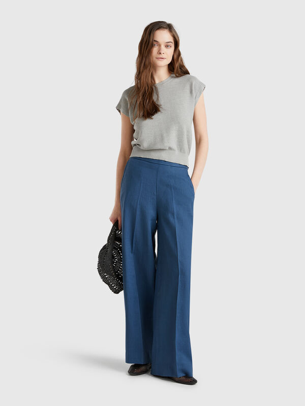 Palazzo trousers in 100% linen Women