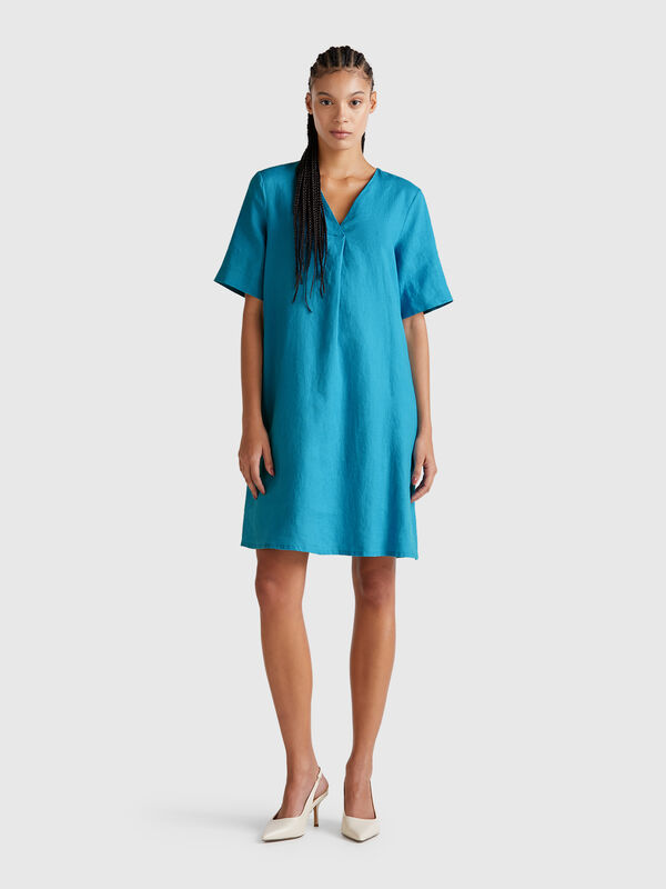 Short sleeve dress in pure linen Women