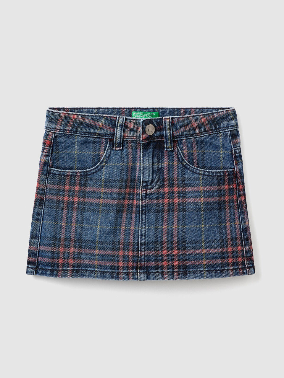 Check denim mini skirt image number 1