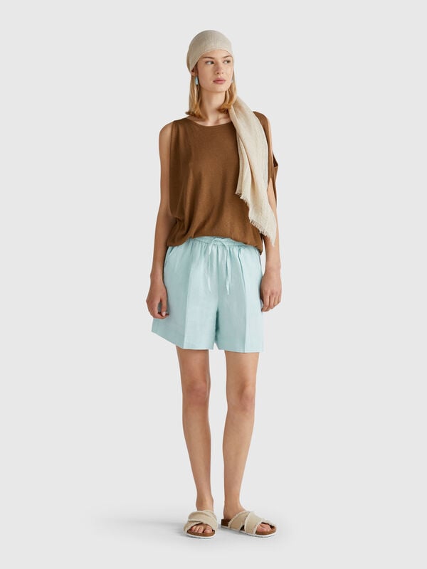 Shorts with drawstring in pure linen Women