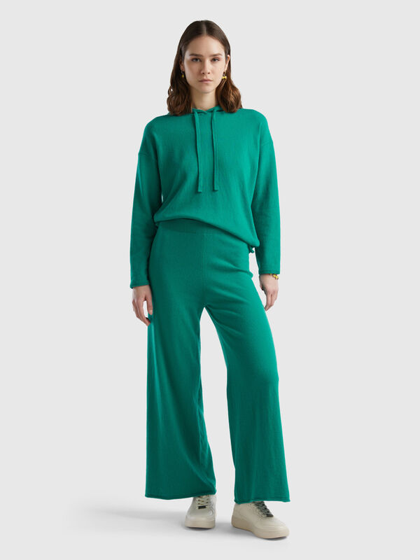 Wide water green trousers in wool and cashmere blend Women
