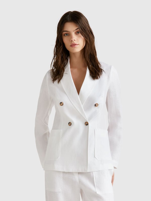 Double-breasted jacket in pure linen Women